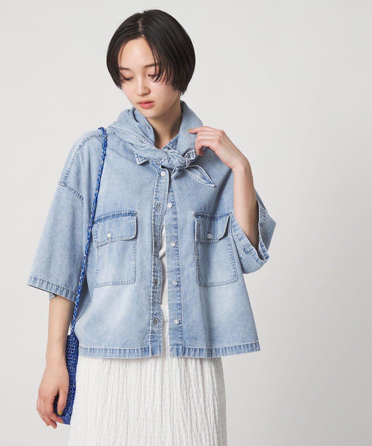 ＜CITEN＞スカーフデニムシャツ シテン トップス シャツ・ブラウス ブルー