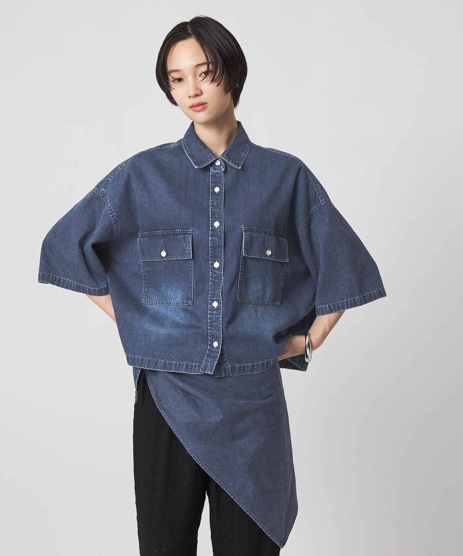 ＜CITEN＞スカーフデニムシャツ シテン トップス シャツ・ブラウス ブルー