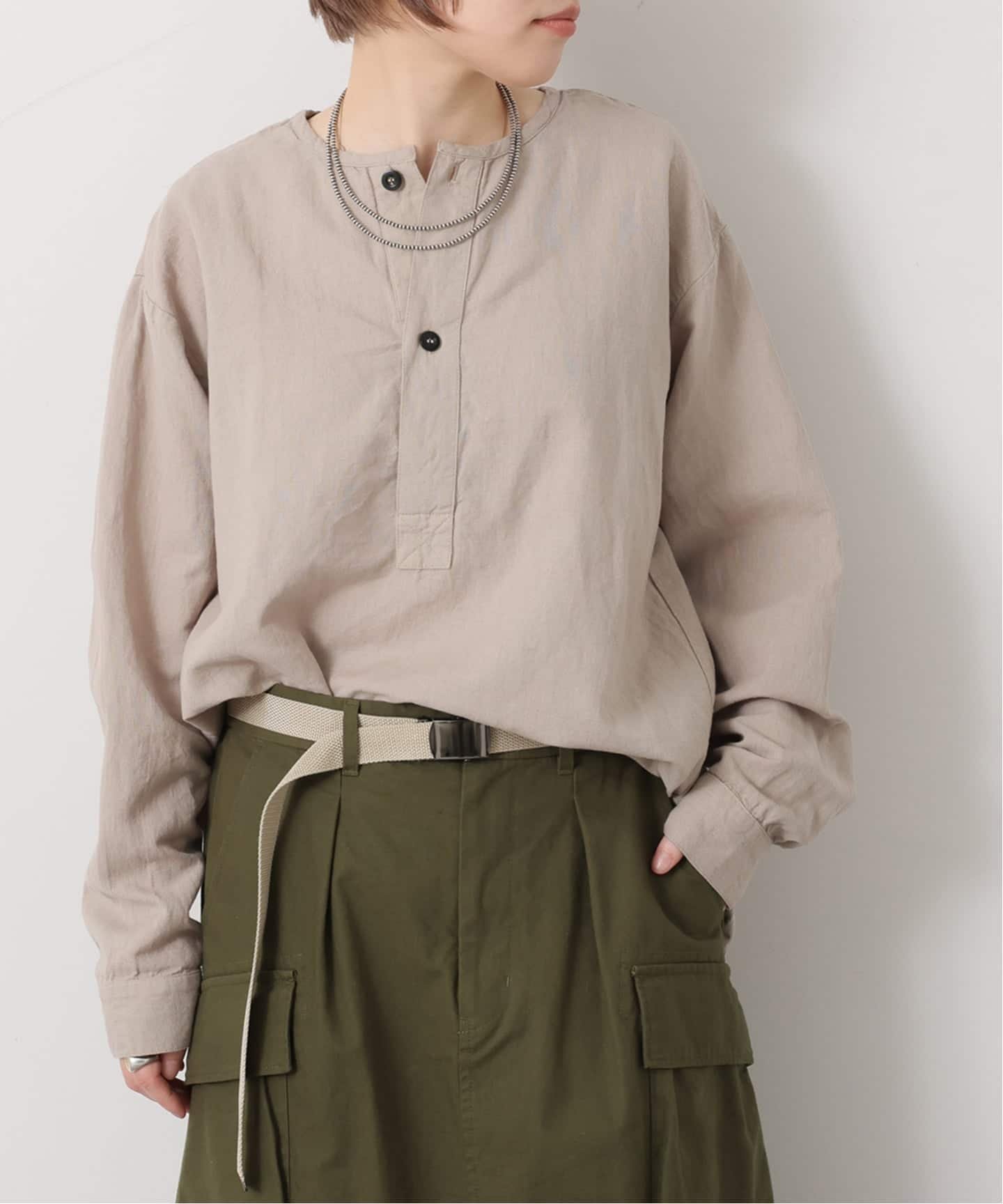 journal standard luxe 【HTS】COTTON LINEN HENRY NECK ジャーナルスタンダード ラックス トップス シャツ・ブラウス ベージュ ネイビー