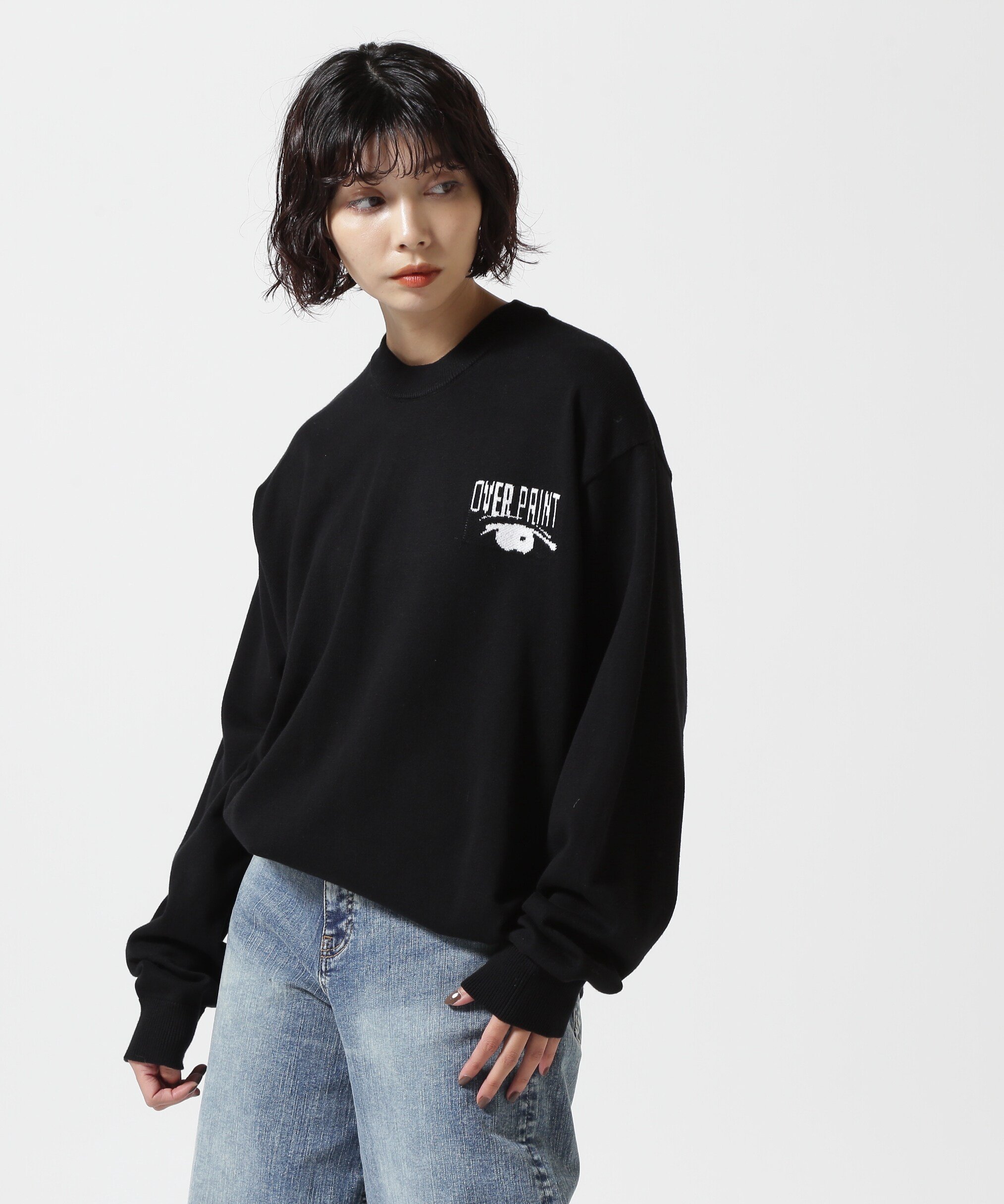 LHP overprint/オーバープリント/EYE COTTON KNIT エルエイチピー トップス ニット ブラック グレー