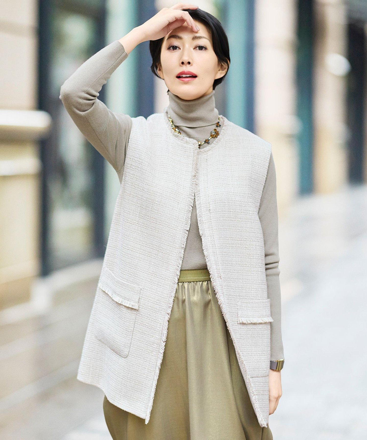 自由区 【カタログ掲載・セットアップ対応】ライトミックスツイード ジレ ジユウク トップス ベスト・..