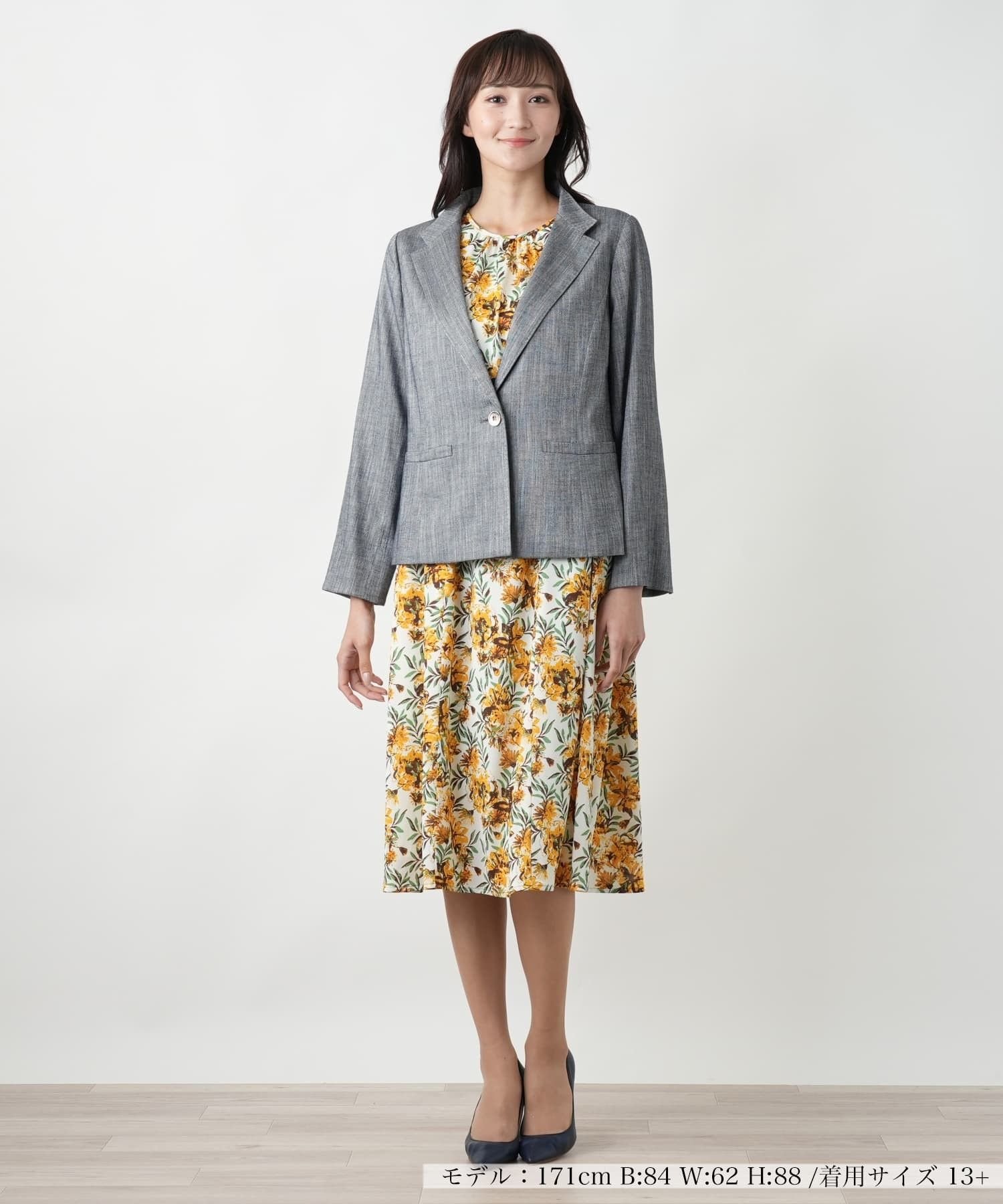 Leilian PLUS HOUSE ヘリンボーンジャケット【TEXMODA】 レリアン プラスハウス ジャケット・アウター テーラードジャケット・ブレザー ブルー