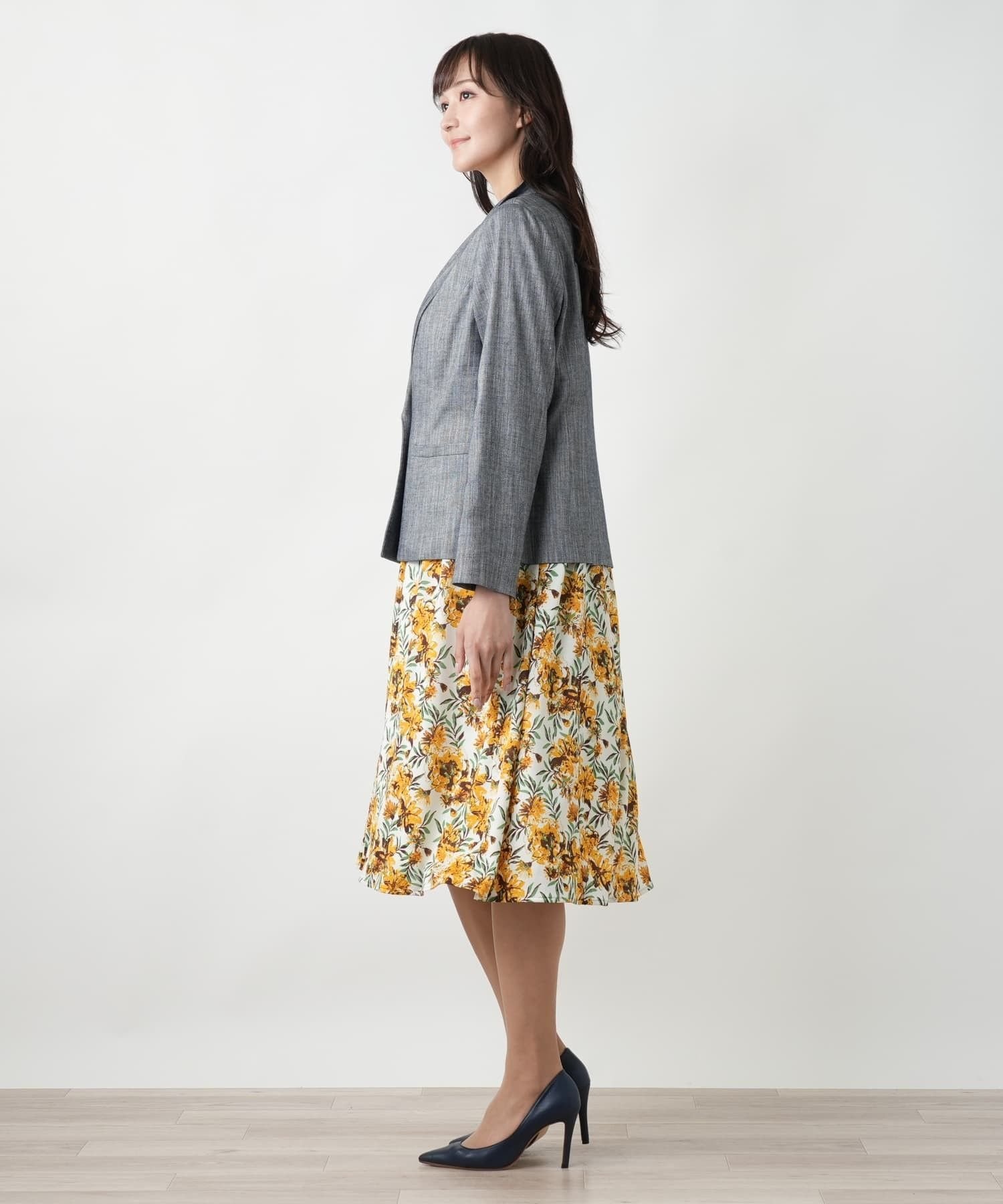 Leilian PLUS HOUSE ヘリンボーンジャケット【TEXMODA】 レリアン プラスハウス ジャケット・アウター テーラードジャケット・ブレザー ブルー