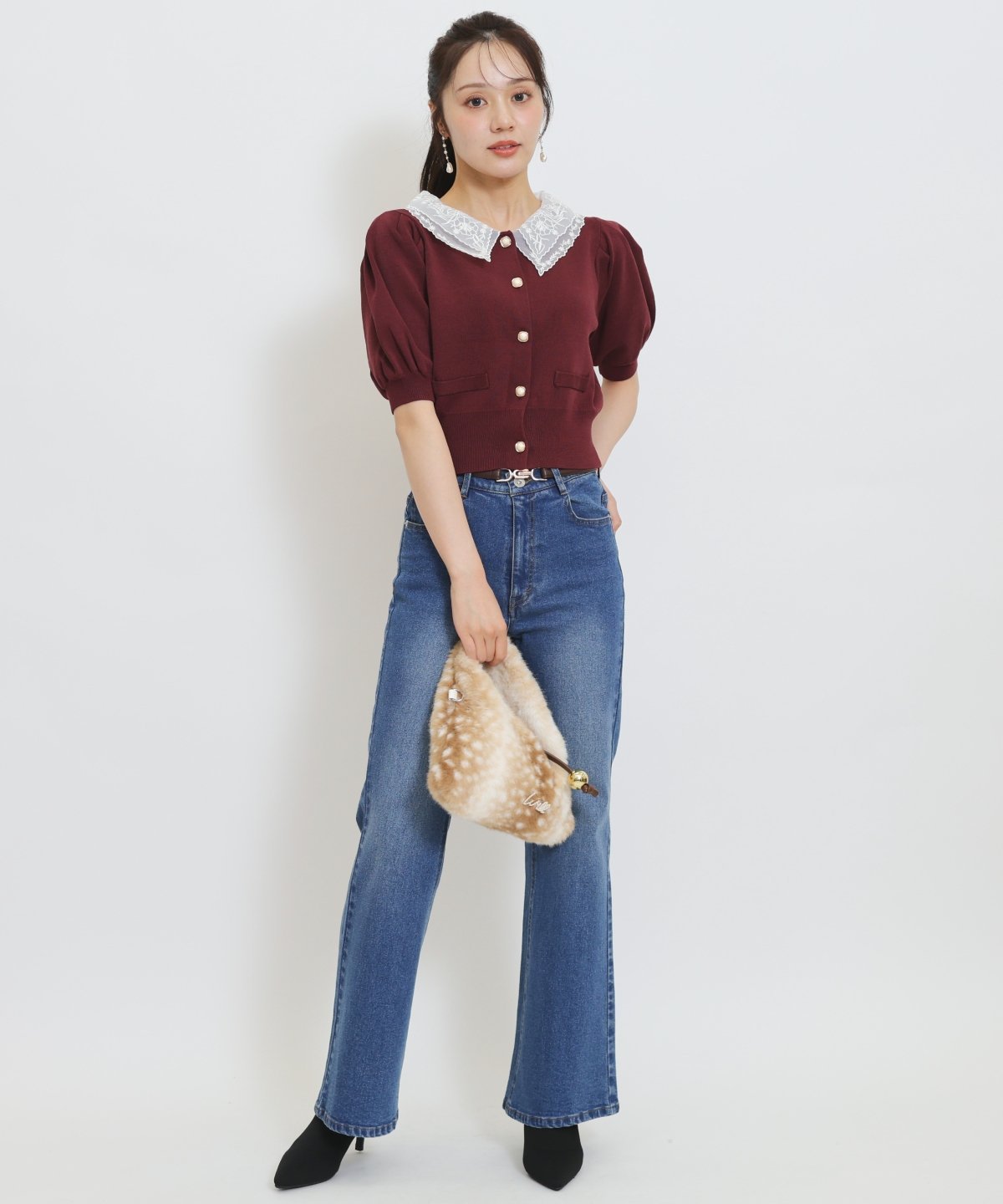 WILLSELECTION 美脚ロゴ刺繍セミフレアデニムパンツ ウィルセレクション パンツ ジーンズ・デニムパンツ ネイビー