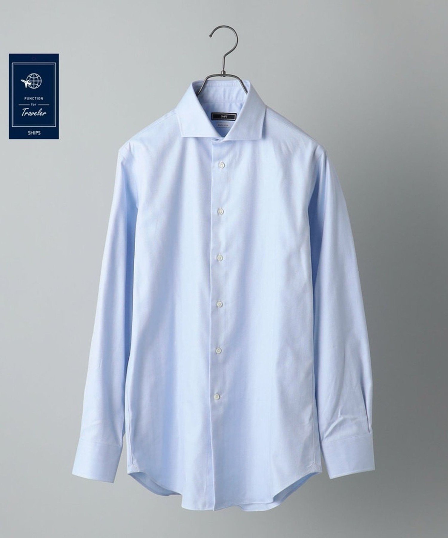 【SALE／50%OFF】SHIPS MEN SHIPS: イージーアイロン ヘリンボーン 無地 ホリゾンタルカラー シャツ シップス トップス シャツ・ブラウス ブルー ホワイト【送料無料】