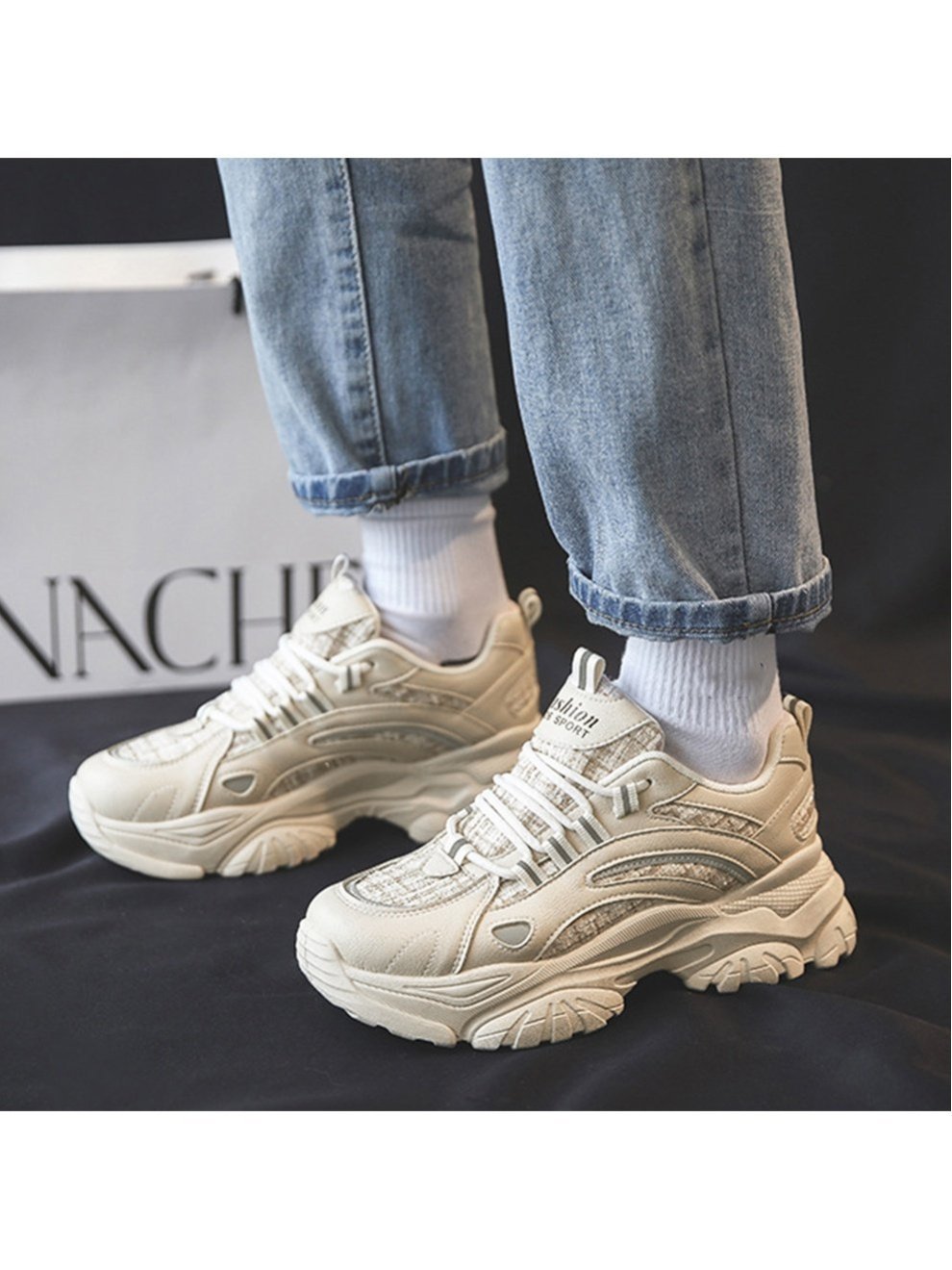 乐天商城 - 【SALE／30%OFF】Aimoon ダッドスニーカー レディース 韓国風厚底 ミニミニストア シューズ・靴 スニーカー ホワイト ベージュ【送料無料】