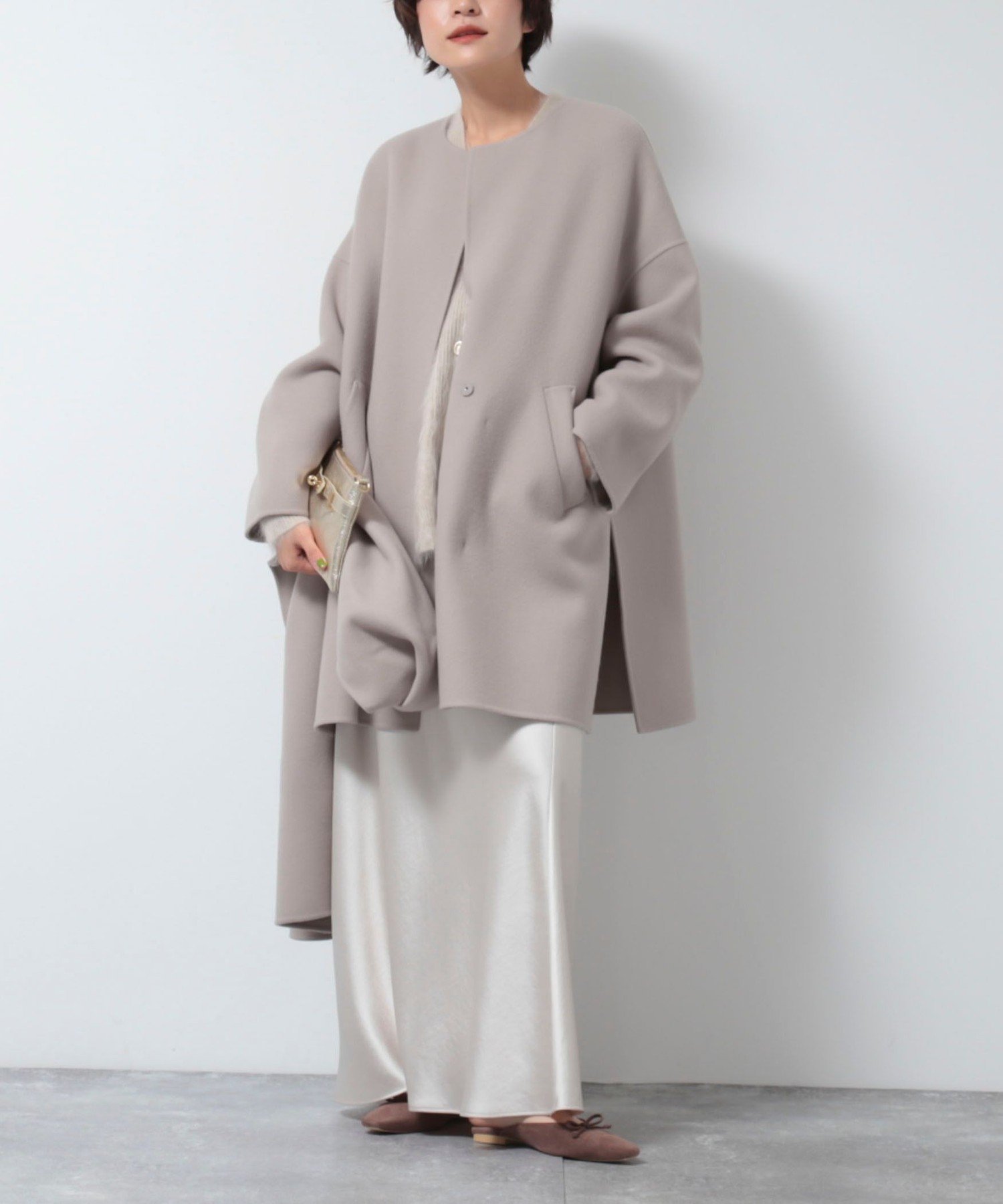 2nd NOLLEY'S ◇【WEB限定】ダブルクロス・リバーショートコート ノーリーズ ジャケット・アウター その他のジャケット・アウター ベージュ ホワイト ブラック グレー【送料無料】のサムネイル