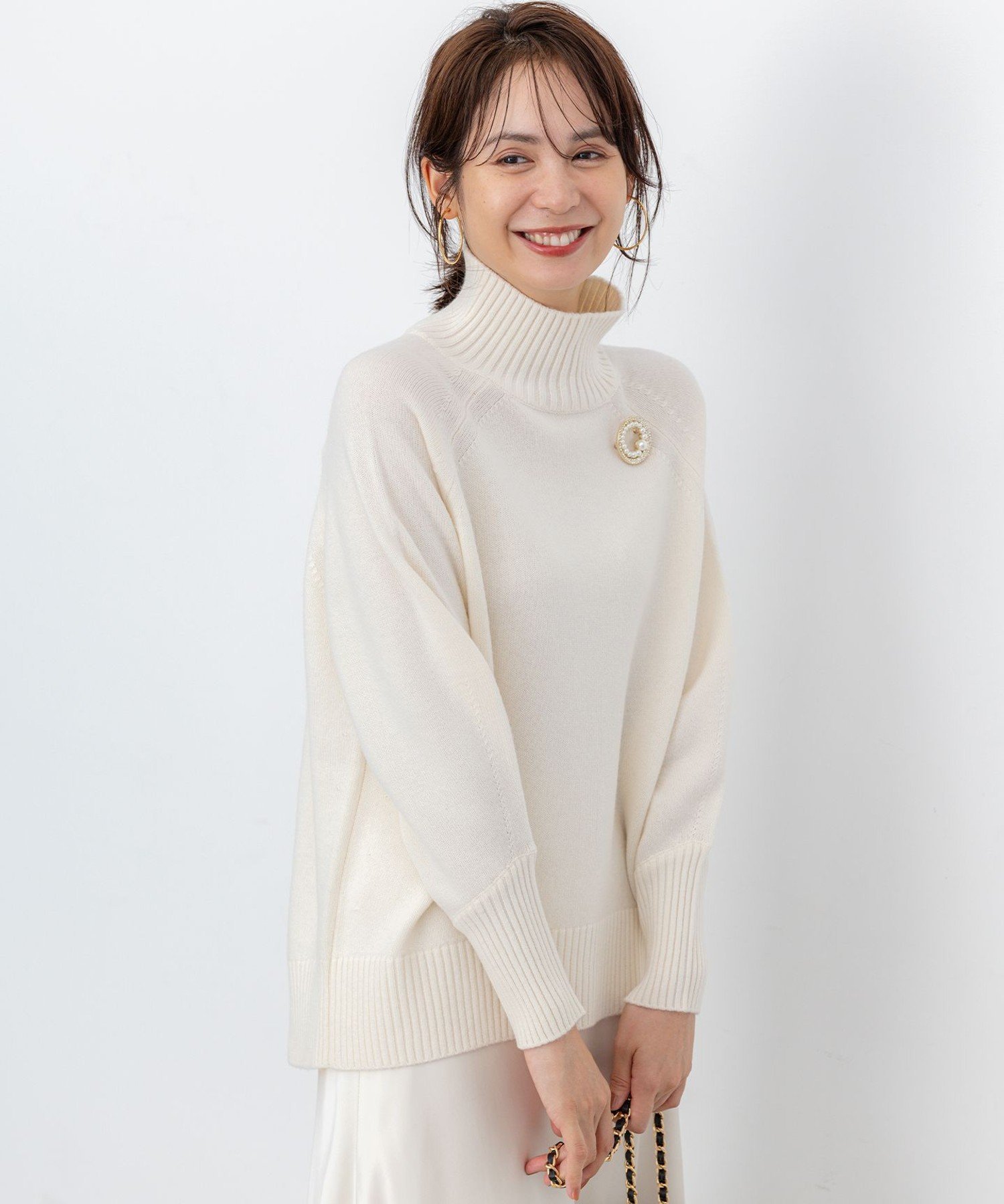 組曲 ウールカシミヤミックス ロールネックニット クミキョク トップス ニット ブラック ホワイト グレー ブルー パープル ピンク ベージュ グリーン
