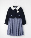THE SHOP TK 【120-130】チェックワンピース&ジャケットセット ザ ショップ ティーケー ワンピース・ドレス その他のワンピース・ドレス ネイビ...