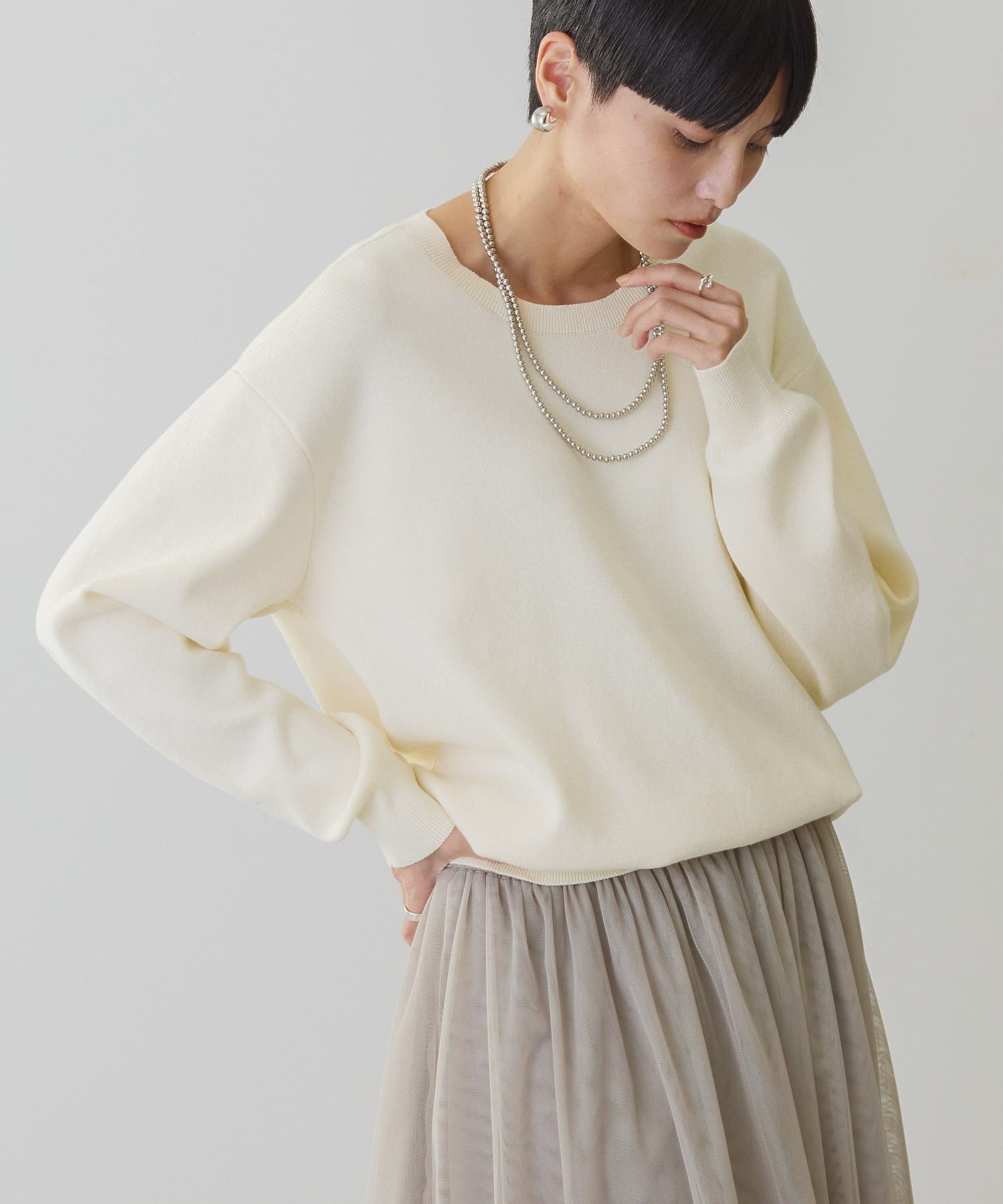 AMERICAN HOLIC スウェットライクニットプルオーバー アメリカン ホリック トップス ニット ホワイト ブルー ネイビー グリーンのサムネイル