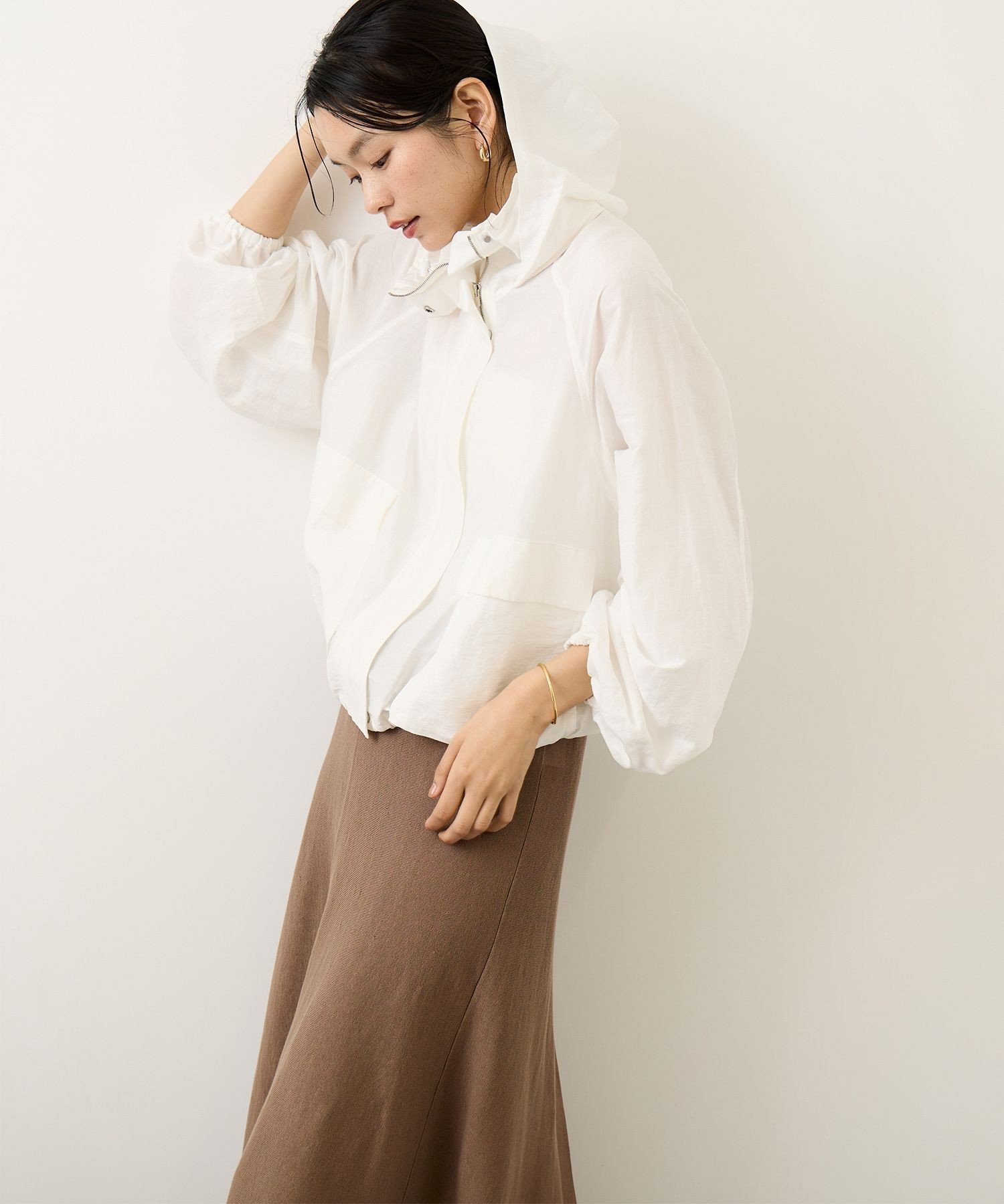 ROPE' 【洗える】ビスコースリネン ライトマウンテンパーカー/一部セットアップ対応 ロペ ジャケット・アウター ブルゾン・ジャンパー ホワイト ネイビー【送料無料】