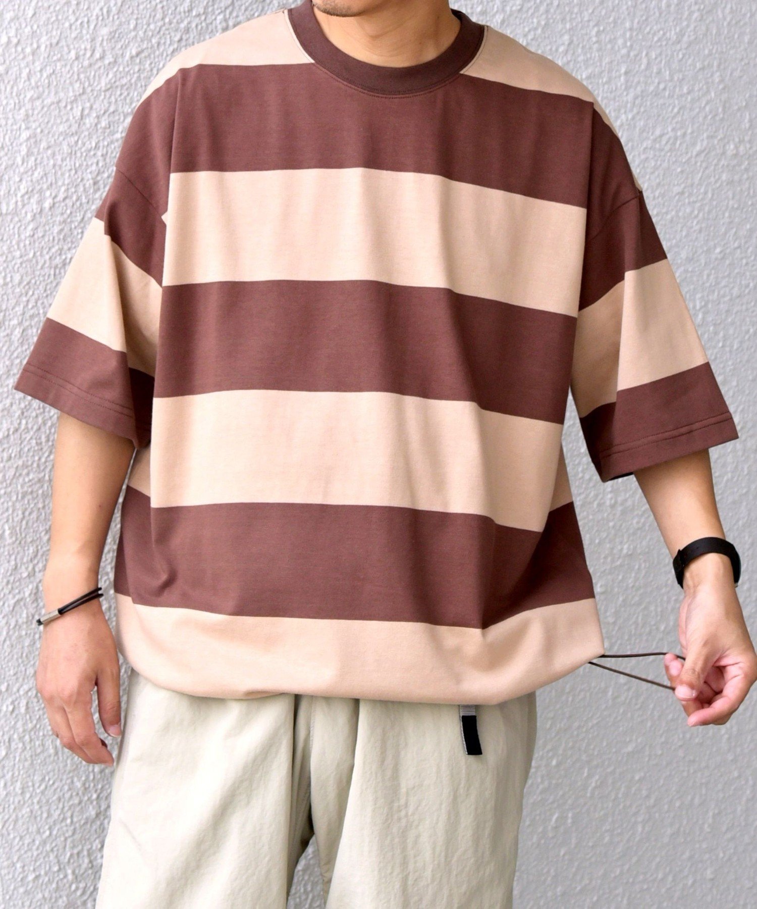 SHIPS any SHIPS any: ワイド カラー ボーダー スピンドル Tシャツ◇ シップス トップス カットソー・Tシャツ ブラウン ワインレッド ネイビー ブルー【送料無料】