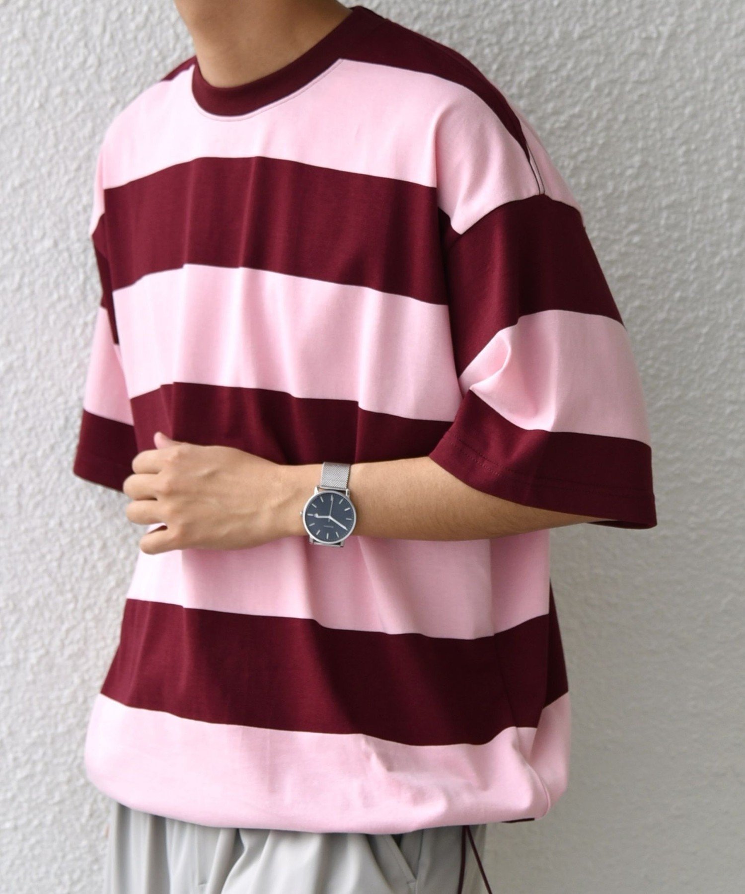 SHIPS any SHIPS any: ワイド カラー ボーダー スピンドル Tシャツ◇ シップス トップス カットソー・Tシャツ ブラウン ワインレッド ネイビー ブルー【送料無料】