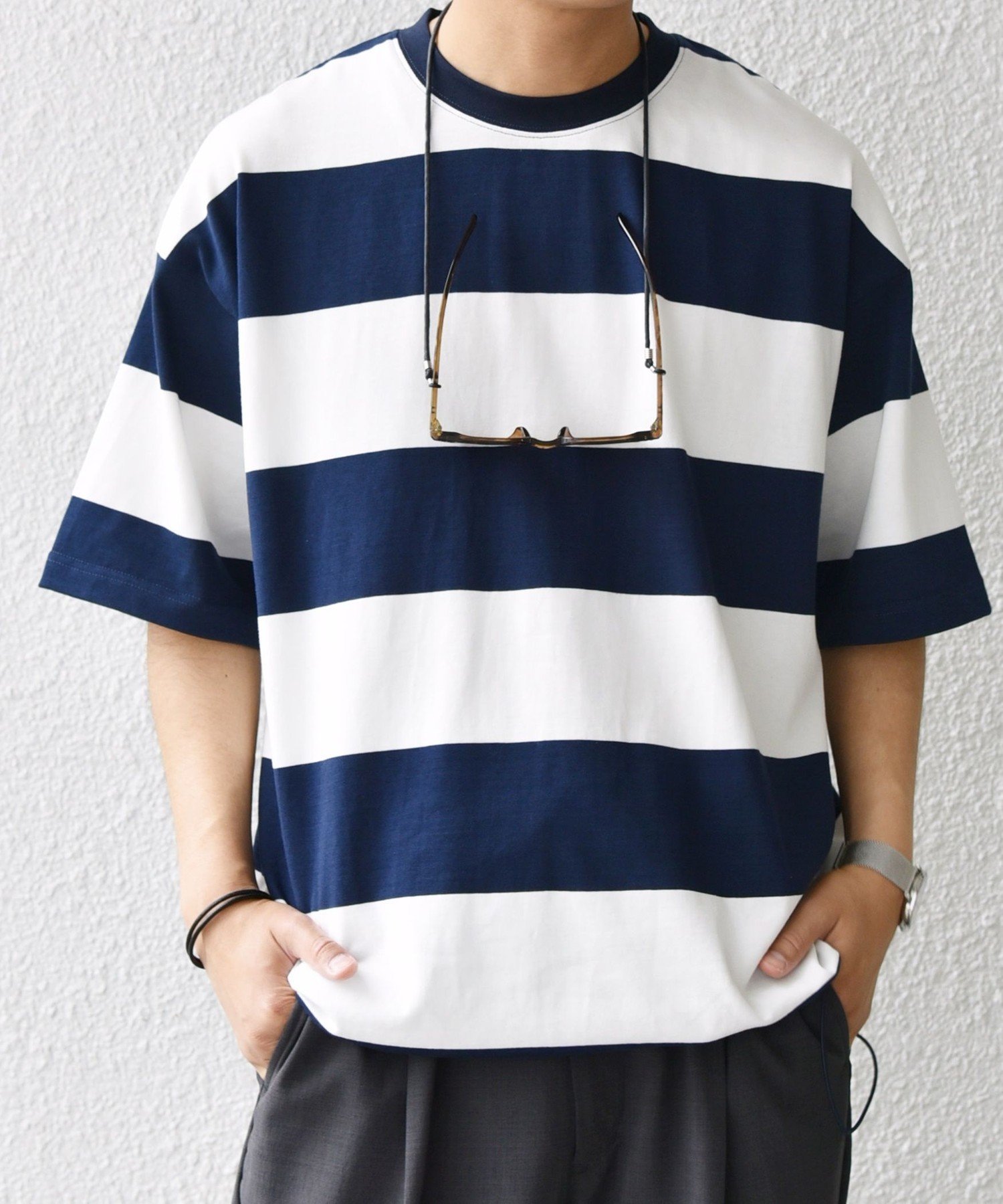 SHIPS any SHIPS any: ワイド カラー ボーダー スピンドル Tシャツ◇ シップス トップス カットソー・Tシャツ ブラウン ワインレッド ネイビー ブルー【送料無料】