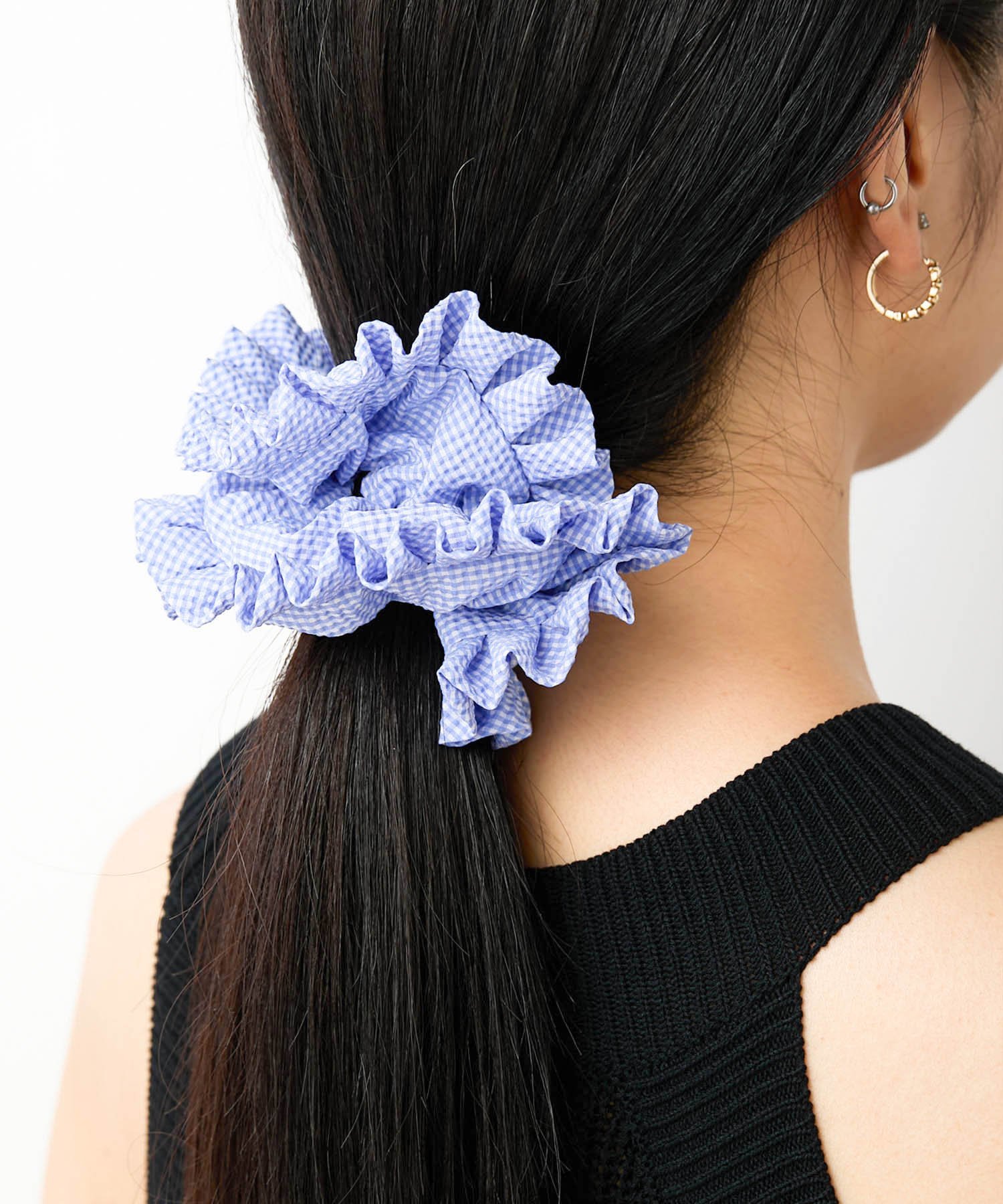 【SALE／40%OFF】Casselini Casselini(キャセリーニ)ギンガムフリルシュシュ キャセリーニ ヘアアクセサリー ヘアゴム ブラック グリーン レッド ブルー