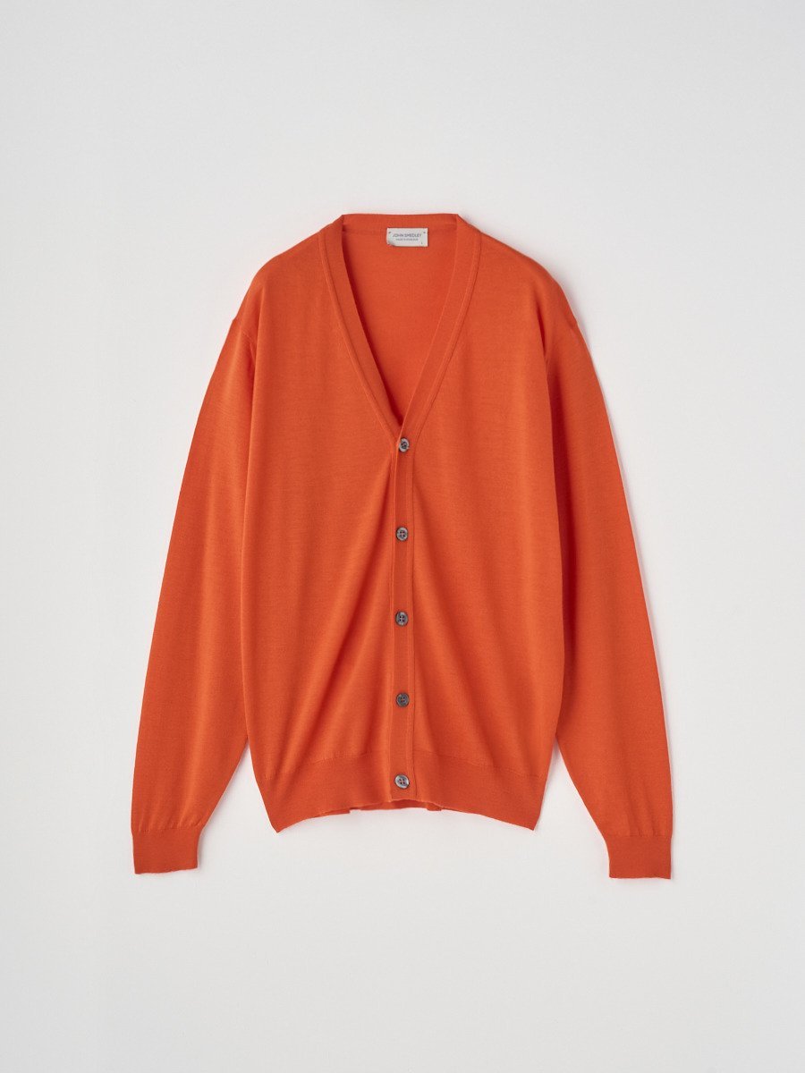 JOHN SMEDLEY Vネック長袖ニットカーディガン ｜ HALIN ｜ 30G MODERN FIT ジョンスメドレー トップス ニット オレンジ【送料無料】