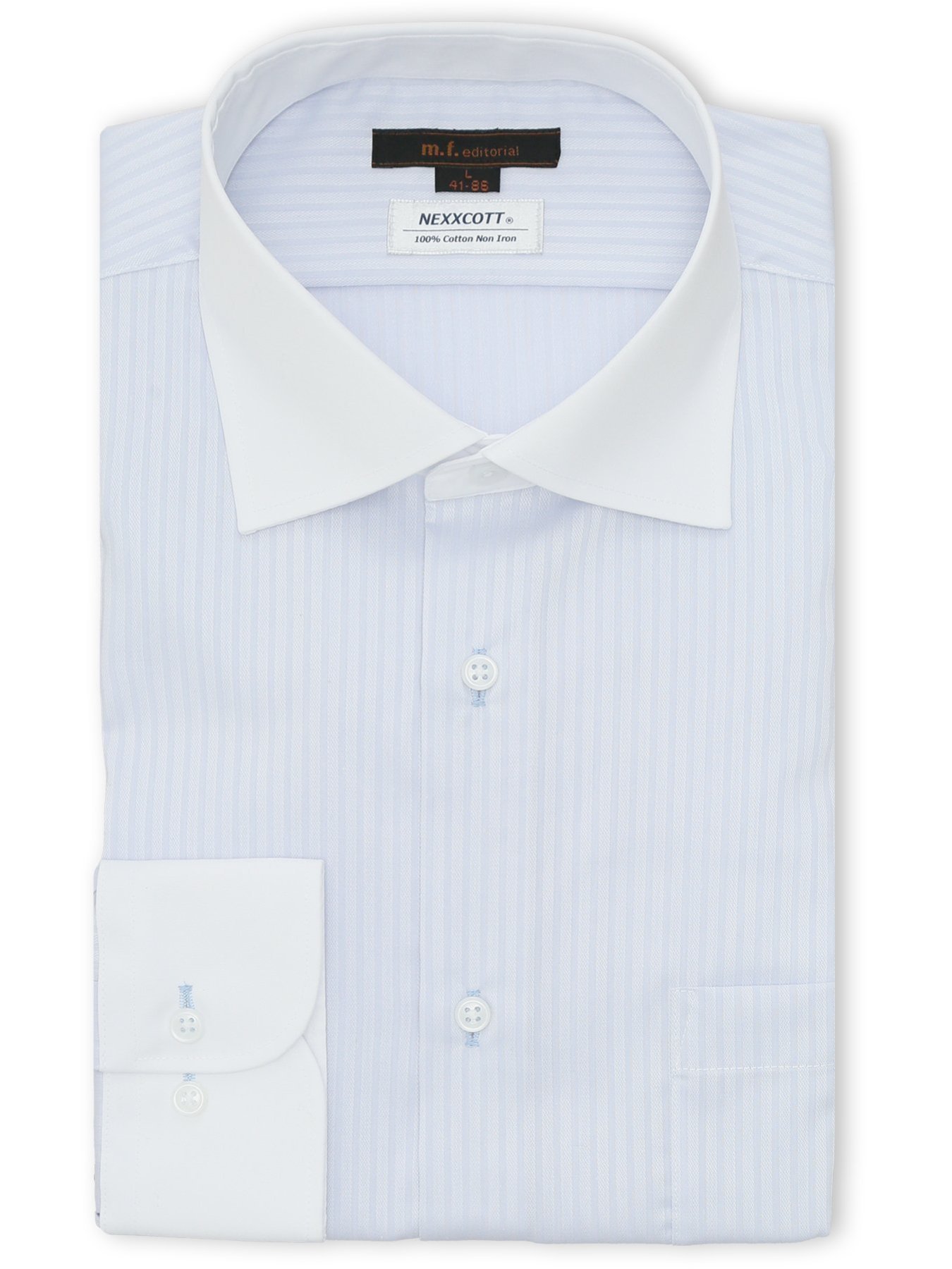 m.f.editorial 綿100 ノンアイロン NEWスタンダードフィット ワイドカラー長袖シャツ タカキュー スーツ・フォーマル Yシャツ・カッターシャツ ブルー【送料無料】