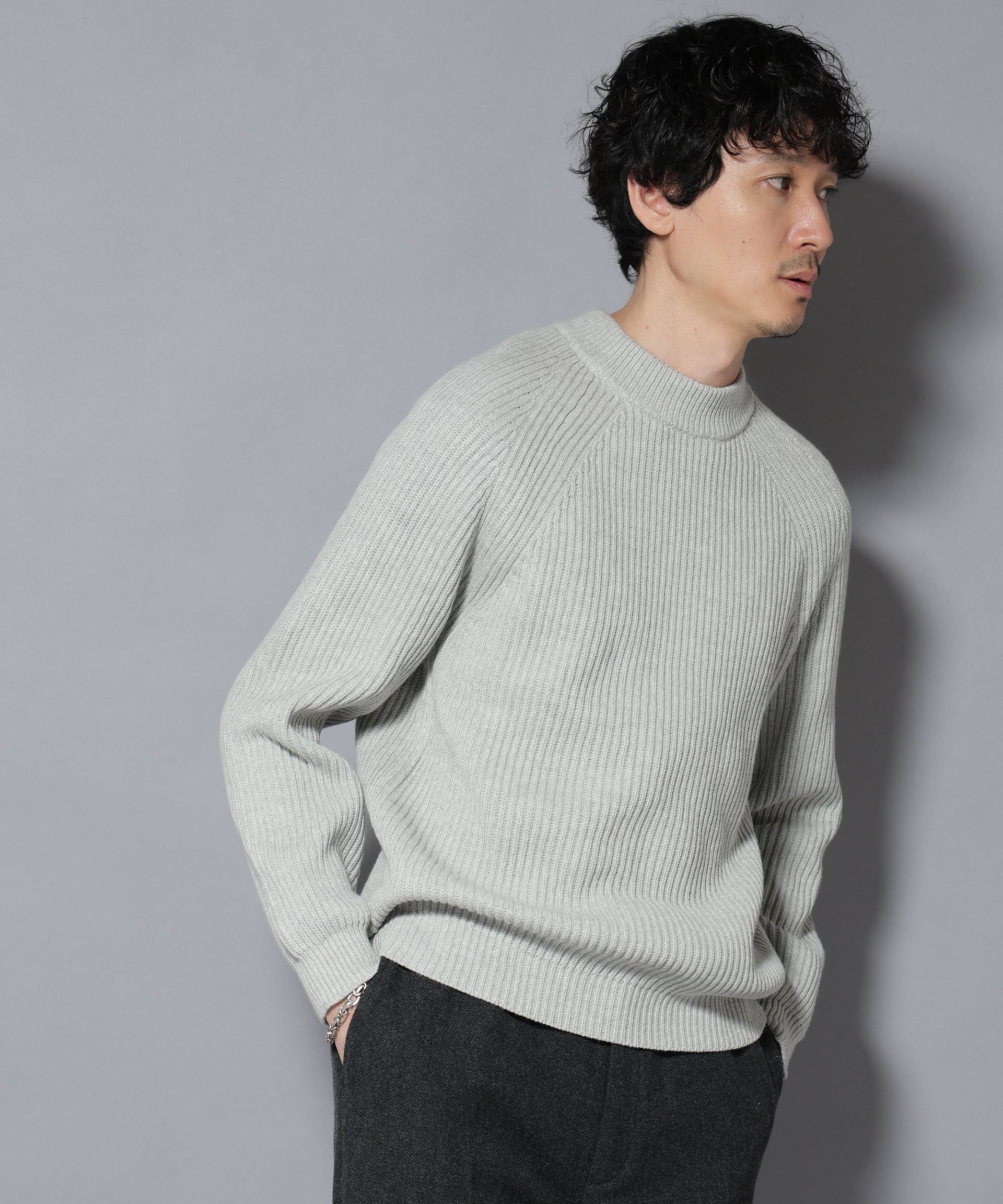 NANO universe コットンMIXバルキーモックネックニット ナノユニバース トップス ニット グレー ブラック【送料無料】