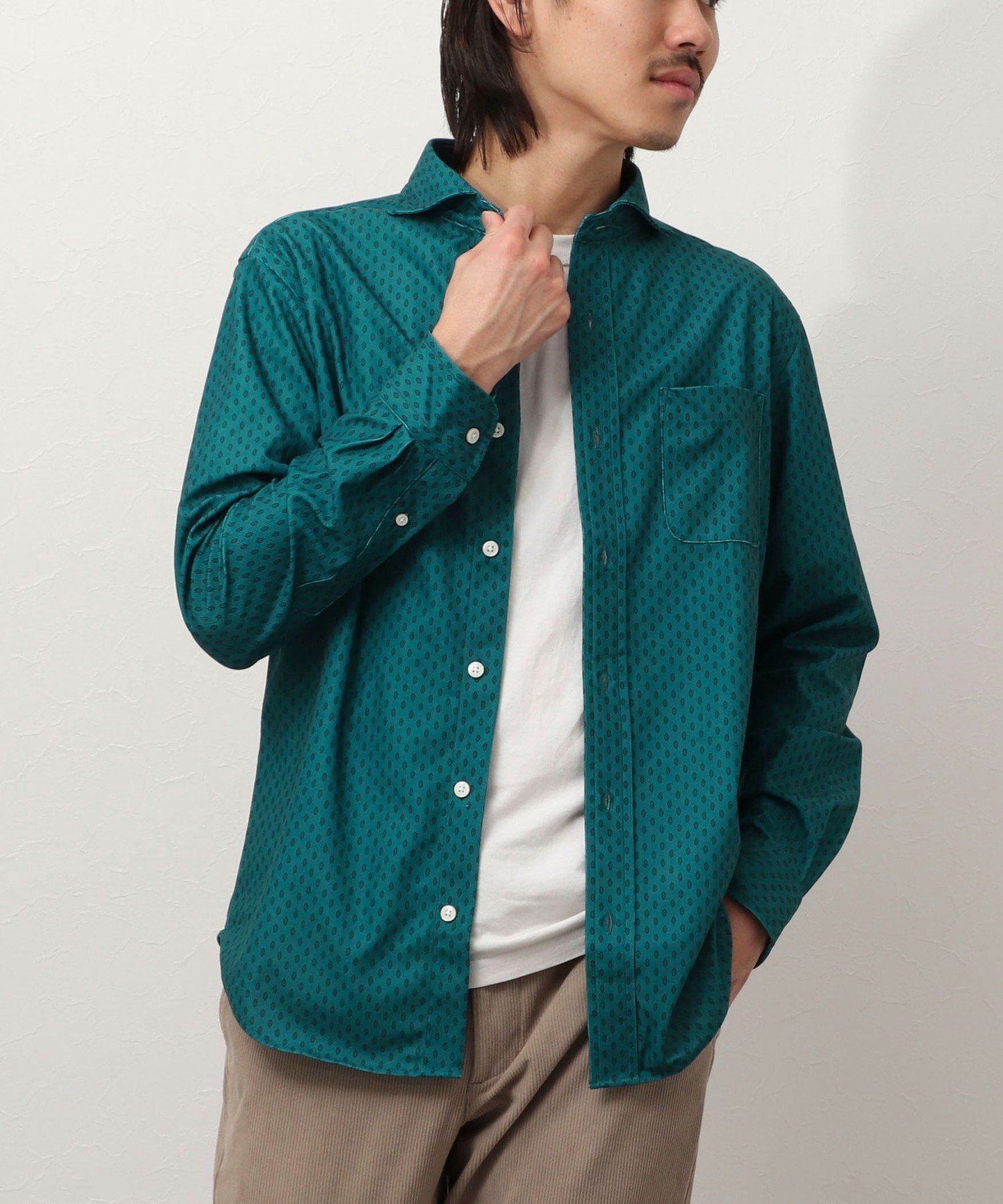 【SALE／50%OFF】NOLLEY'S LIGHT プリントコール カッタウェイシャツ ノーリーズ トップス シャツ・ブラウス ホワイト ブルー グリーン【送料無料】