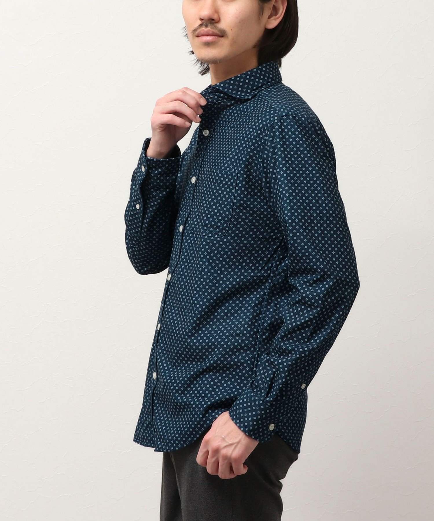 【SALE／50%OFF】NOLLEY'S LIGHT プリントコール カッタウェイシャツ ノーリーズ トップス シャツ・ブラウス ホワイト ブルー グリーン【送料無料】
