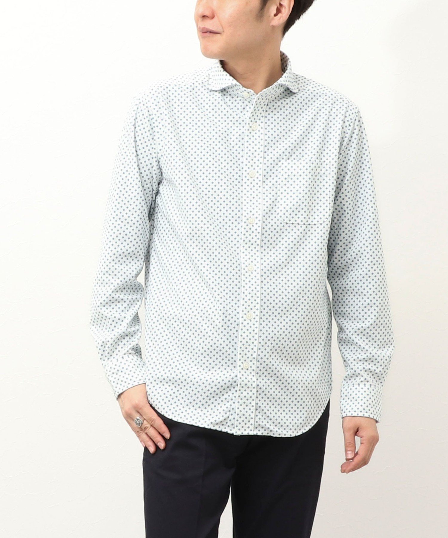 【SALE／50%OFF】NOLLEY'S LIGHT プリントコール カッタウェイシャツ ノーリーズ トップス シャツ・ブラウス ホワイト ブルー グリーン【送料無料】