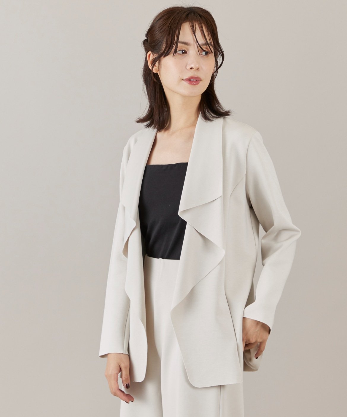 ef-de Black ダンボールニットロングジャケット イネド ジャケット・アウター その他のジャケット・アウター ブラック ベージュ【送料無料】