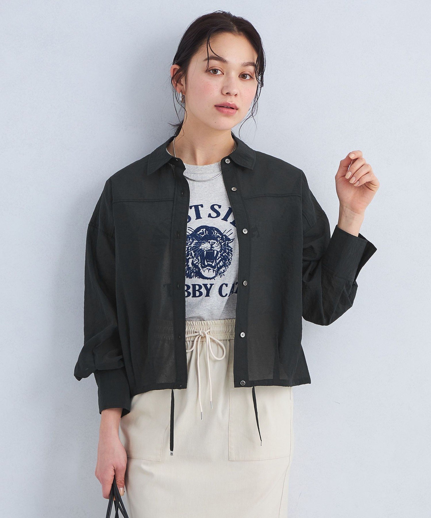 【SALE／50%OFF】UNITED ARROWS green label relaxing ドロスト シアー シャツ ユナイテッドアローズ アウトレット トップス シャツ・ブラウス ベージュ ブラック ホワイト【送料無料】
