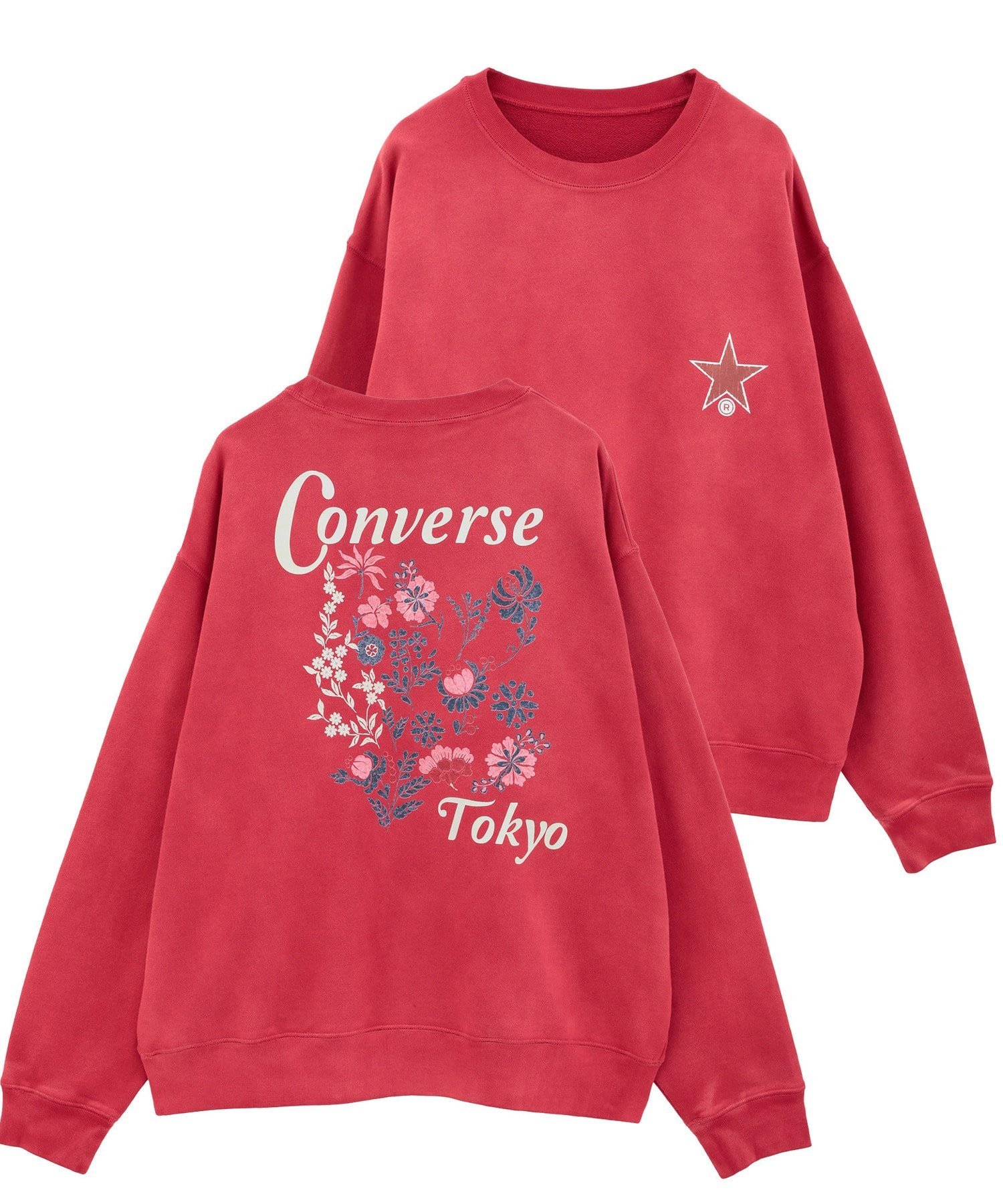 CONVERSE TOKYO BACK FLOWER PRINT SWEAT コンバーストウキョウ トップス スウェット・トレーナー レッド ブラック ブルー【送料無料】