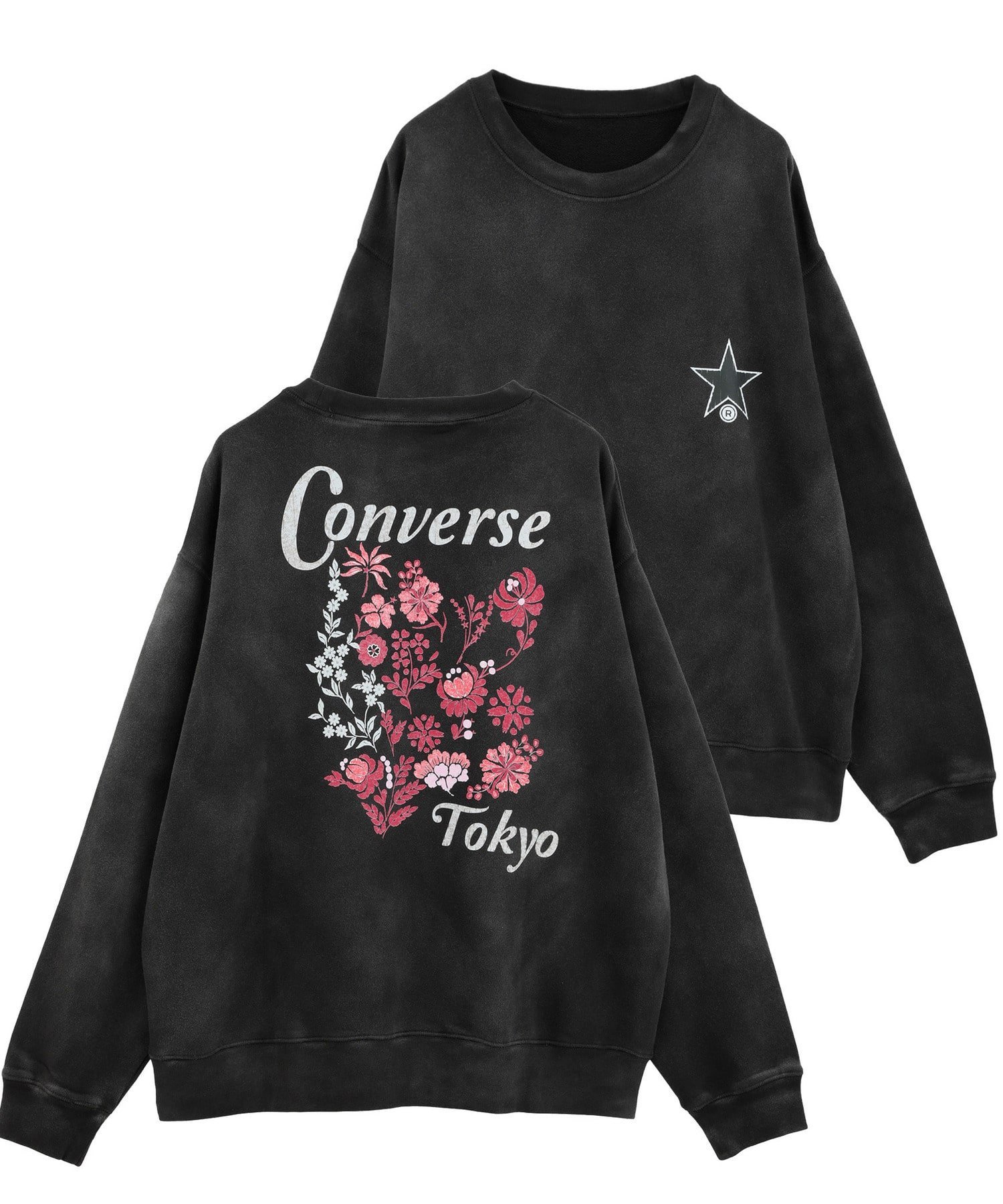 CONVERSE TOKYO BACK FLOWER PRINT SWEAT コンバーストウキョウ トップス スウェット・トレーナー レッド ブラック ブルー【送料無料】
