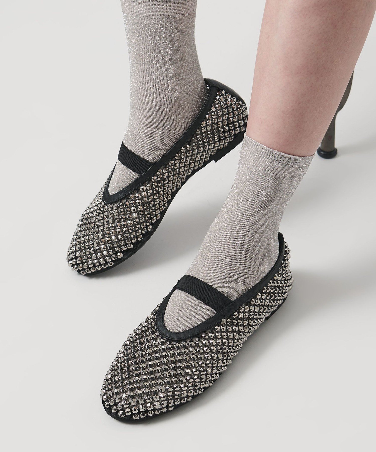 UNITED ARROWS メッシュ ビジュー フラットシューズ ユナイテッドアローズ シューズ・靴 パンプス ブラック ホワイト【送料無料】