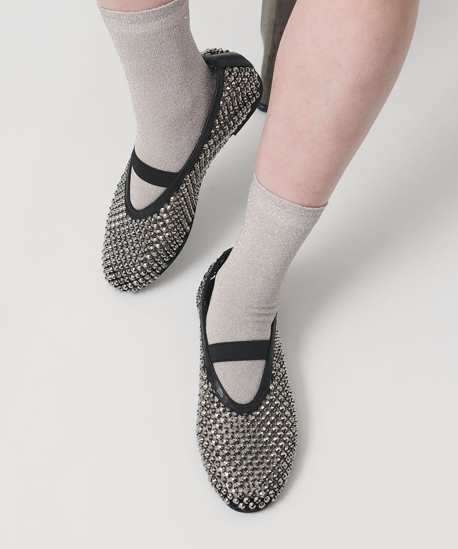 UNITED ARROWS メッシュ ビジュー フラットシューズ ユナイテッドアローズ シューズ・靴 パンプス ブラック ホワイト【送料無料】