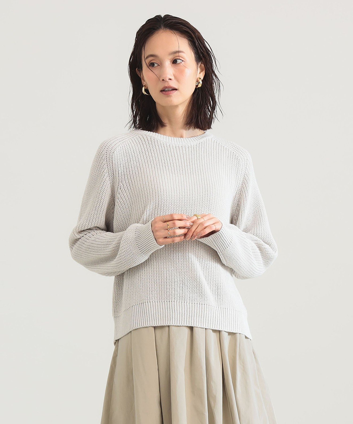 Demi-Luxe BEAMS 5ゲージ コットン 畦編み プルオーバー デミルクス ビームス トップス ニット グレー ピンク【送料無料】