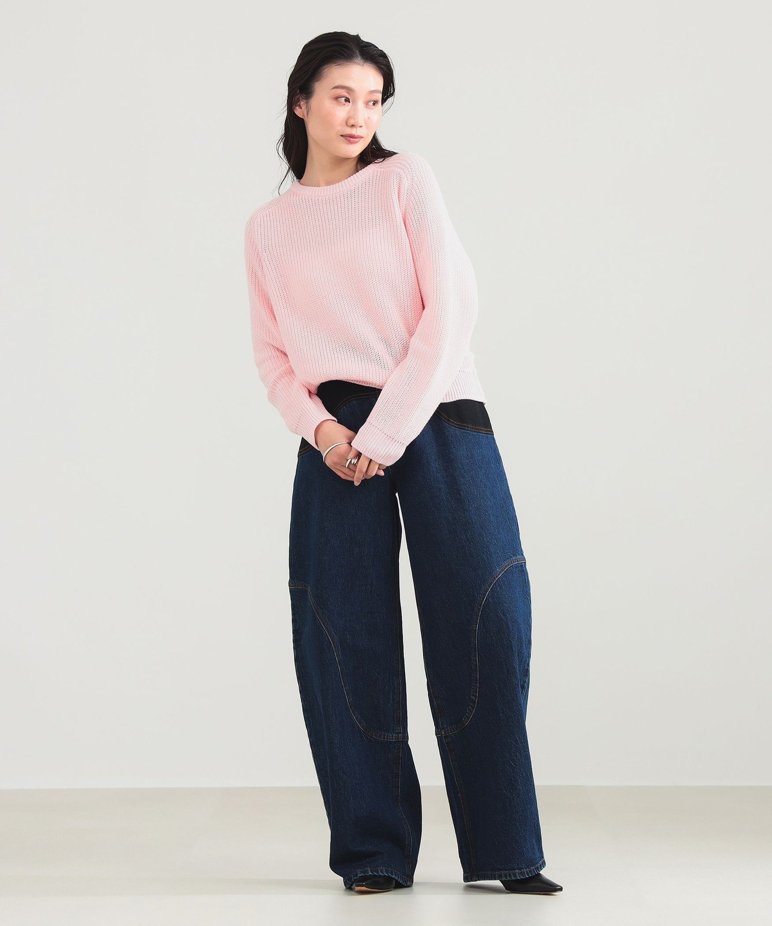 Demi-Luxe BEAMS 5ゲージ コットン 畦編み プルオーバー デミルクス ビームス トップス ニット グレー ピンク【送料無料】