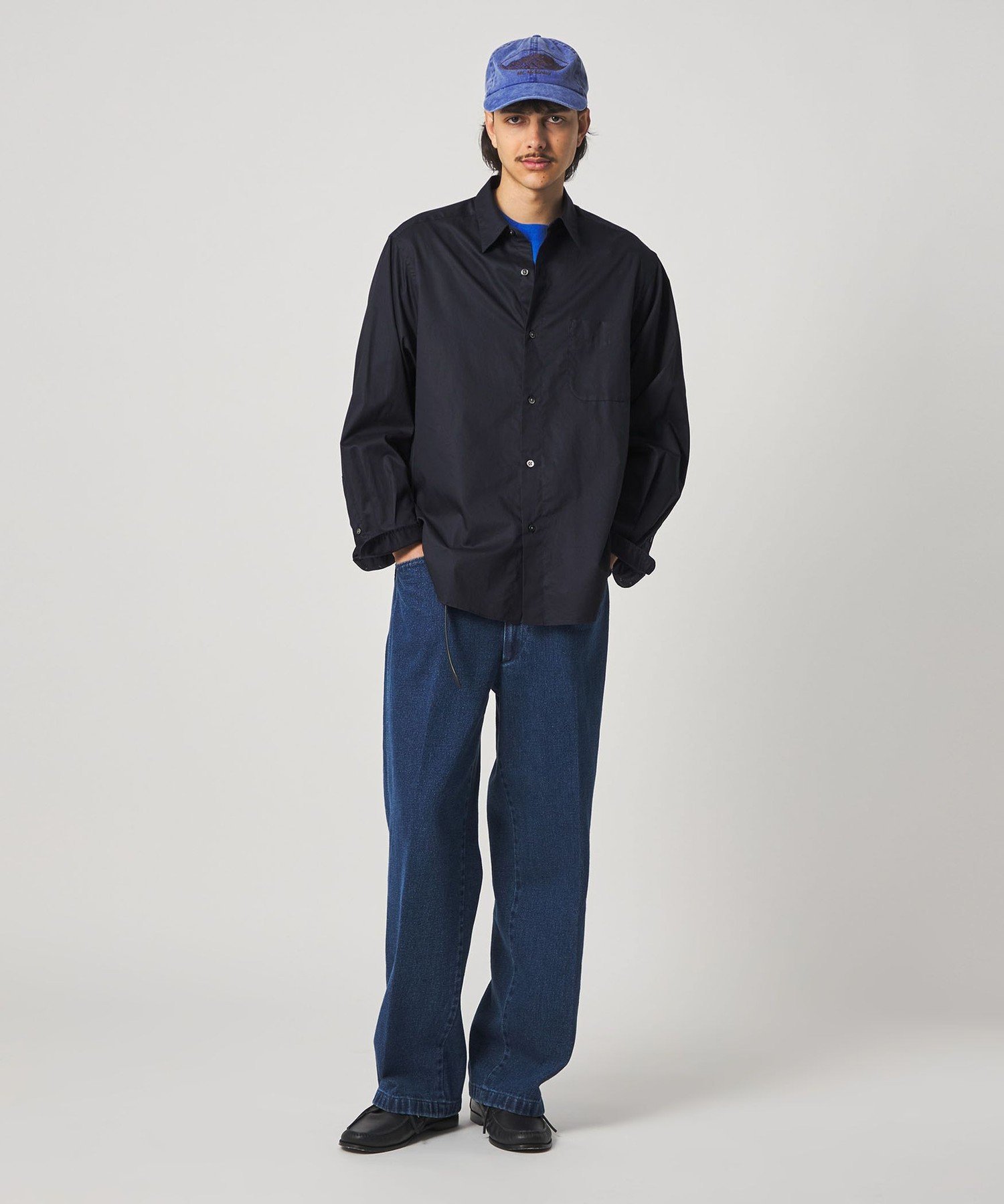 Steven Alan ＜Steven Alan＞ 80 コンパクトヤーン ツイル レギュラーカラー シャツ NARROW ビューティー＆ユース ユナイテッドアローズ トップス シャツ・ブラウス ネイビー ホワイト