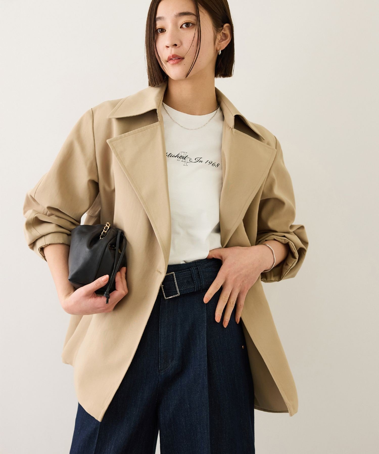 ROPE' 【撥水】ライトハーフトレンチコート ロペ ジャケット・アウター トレンチコート ホワイト ベージュ【送料無料】