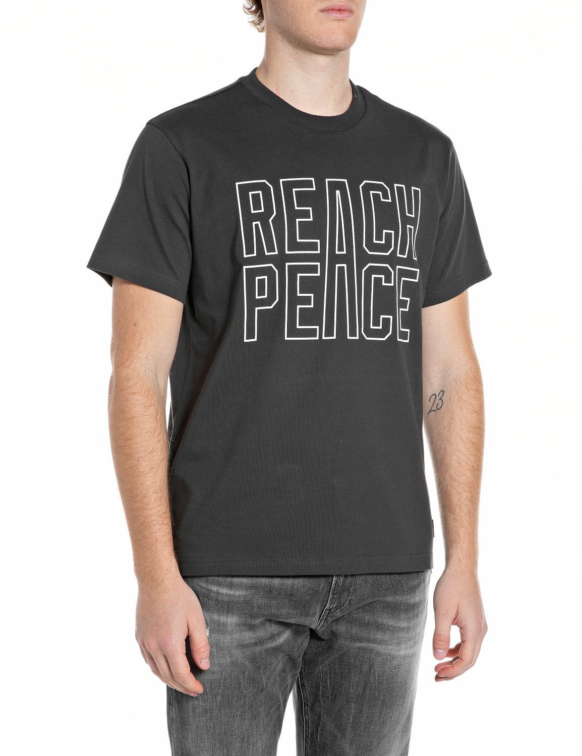 【SALE／10%OFF】REPLAY オープンエンドジャージーREACH PEACEプリントTシャツ リプレイ トップス カットソー・Tシャツ ホワイト【送料無料】