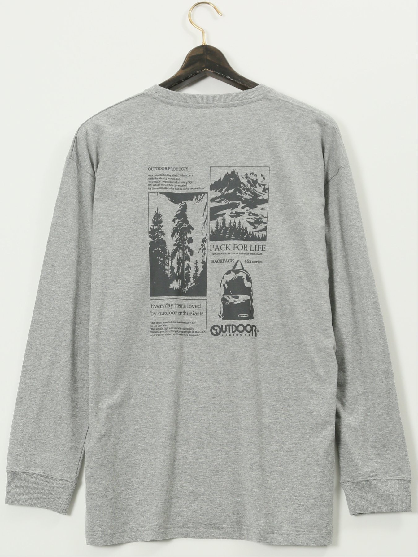 【SALE／10%OFF】GRAND-BACK 【大きいサイズ】アウトドアプロダクツ/OUTDOOR PRODUCTS 綿天竺 バックプリント クルー 長袖 Tシャツ タカキュー トップス カットソー・Tシャツ グレー【送料無料】