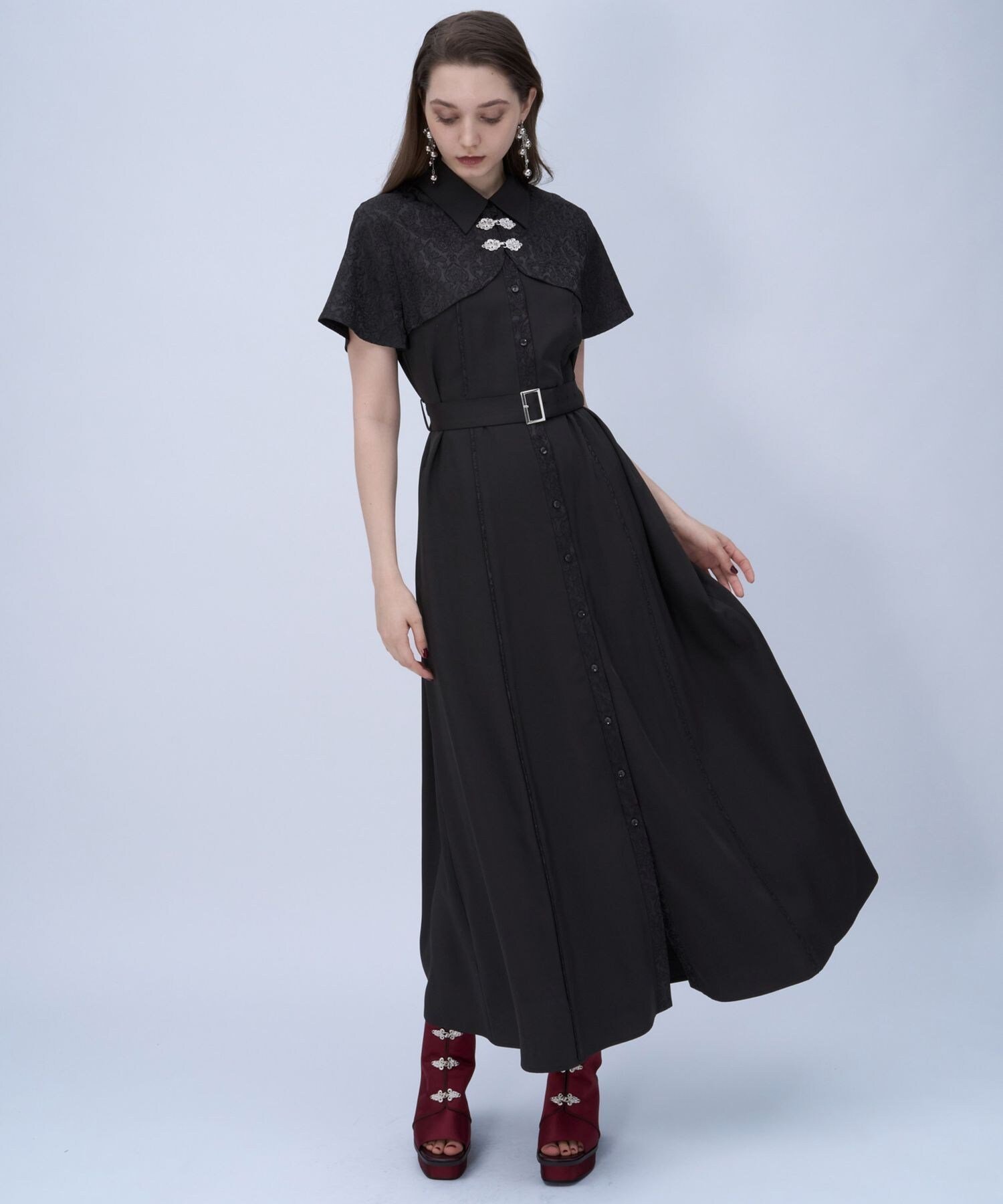 HARE ジャガードチャイナボレロワンピース ハレ ワンピース・ドレス ワンピース パープル ネイビー ブラック グリーン ワインレッド