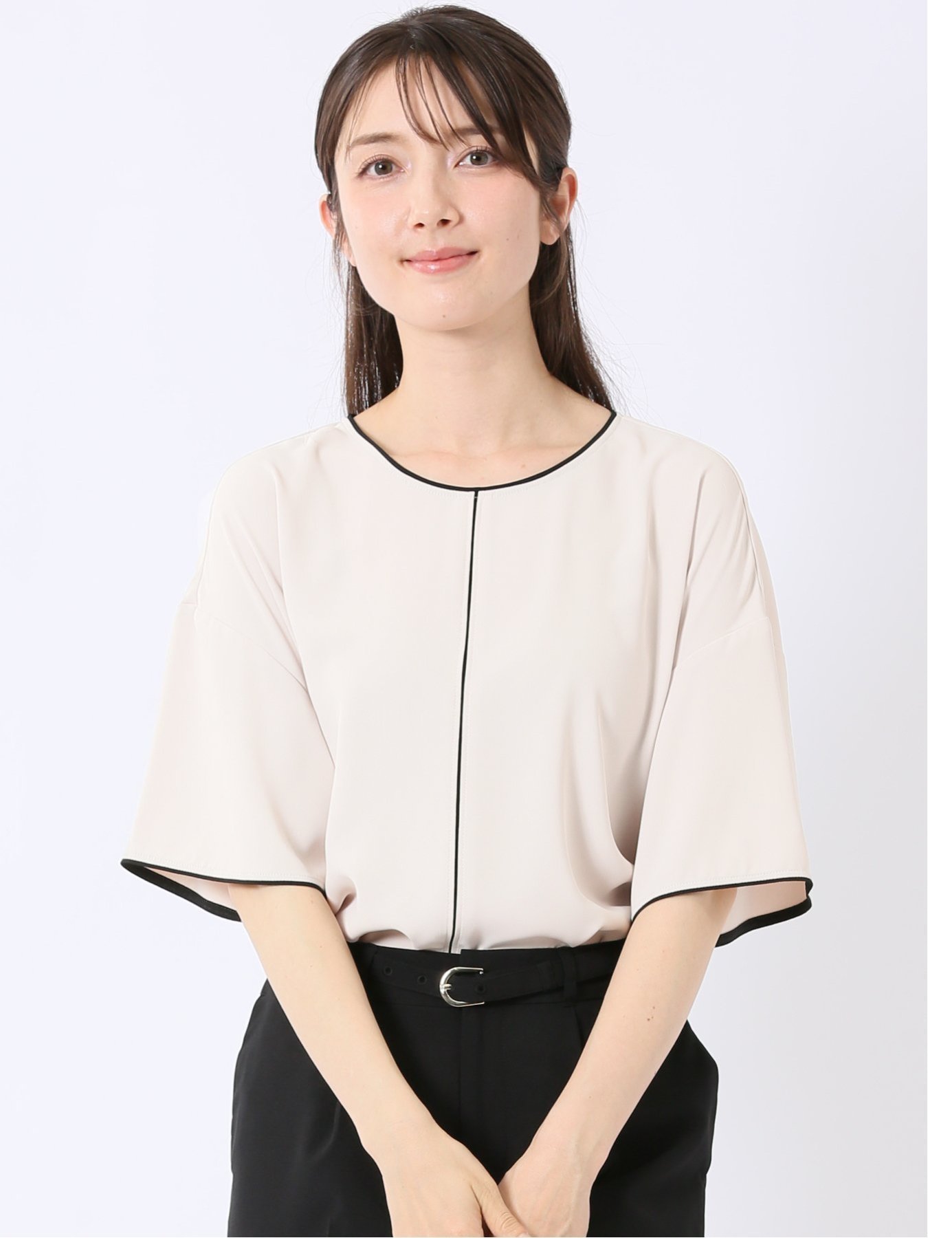 【SALE／10%OFF】m.f.editorial 配色 パイピング 半袖 プルオーバー ブラウス タカキュー トップス シャツ・ブラウス ピンク ホワイト ベージュ【送料無料】