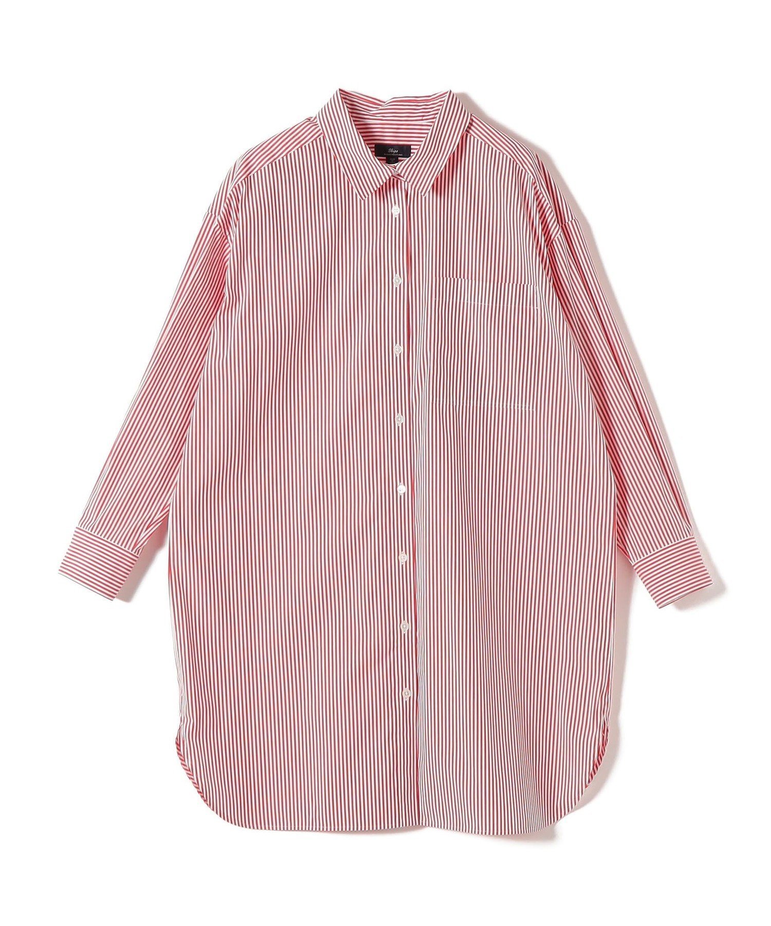 SHIPS WOMEN SHIPS Primary Navy Label:綿 ナイロン ストライプ ロング シャツ シップス トップス シャツ・ブラウス ネイビー レッド【送料無料】