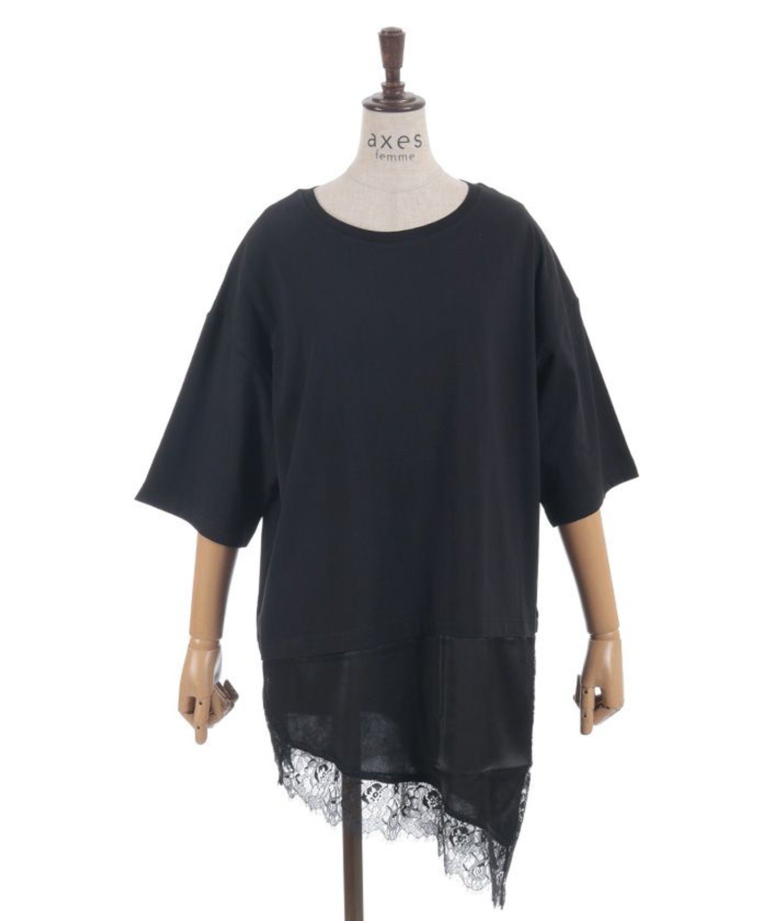 レースドッキングTシャツ アクシーズファム トップス カットソー・Tシャツ ベージュ グレー