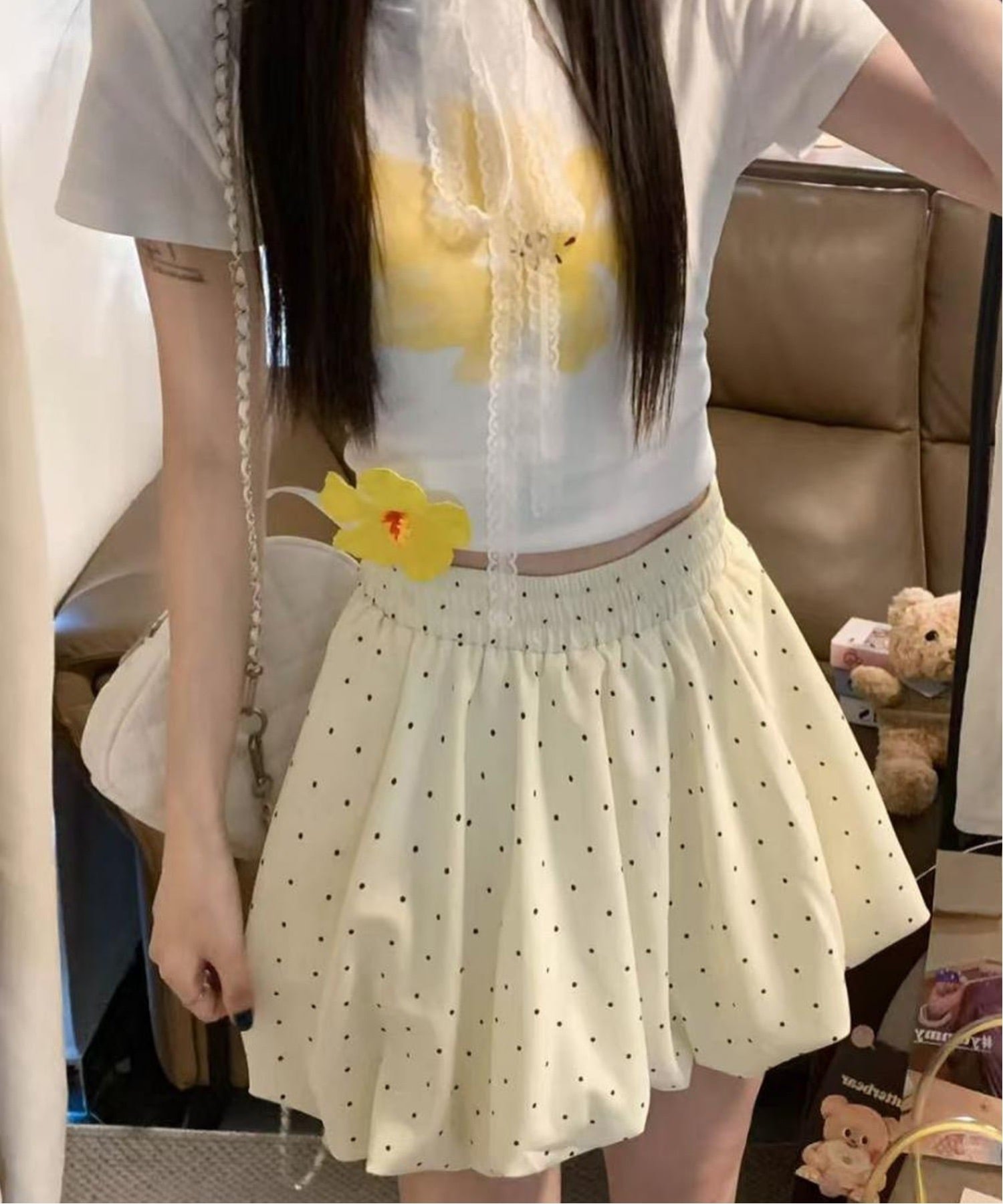 【SALE／70%OFF】Nia Nia/(W)Nia(ニア)/【インナーパンツ付き】ドット柄バル-ンスカート チェルカ スカート ミニスカート ブラック ホワイト