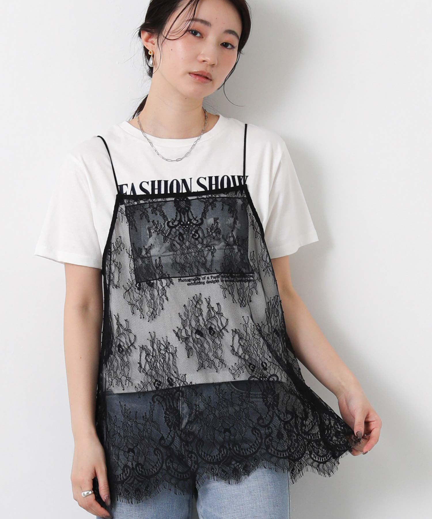【SALE／50%OFF】Gready Brilliant Gready Brilliant/(W)2_パネルレースキャミ グレディブリリアン トップス キャミソール ブラック ホワイト【送料無料】