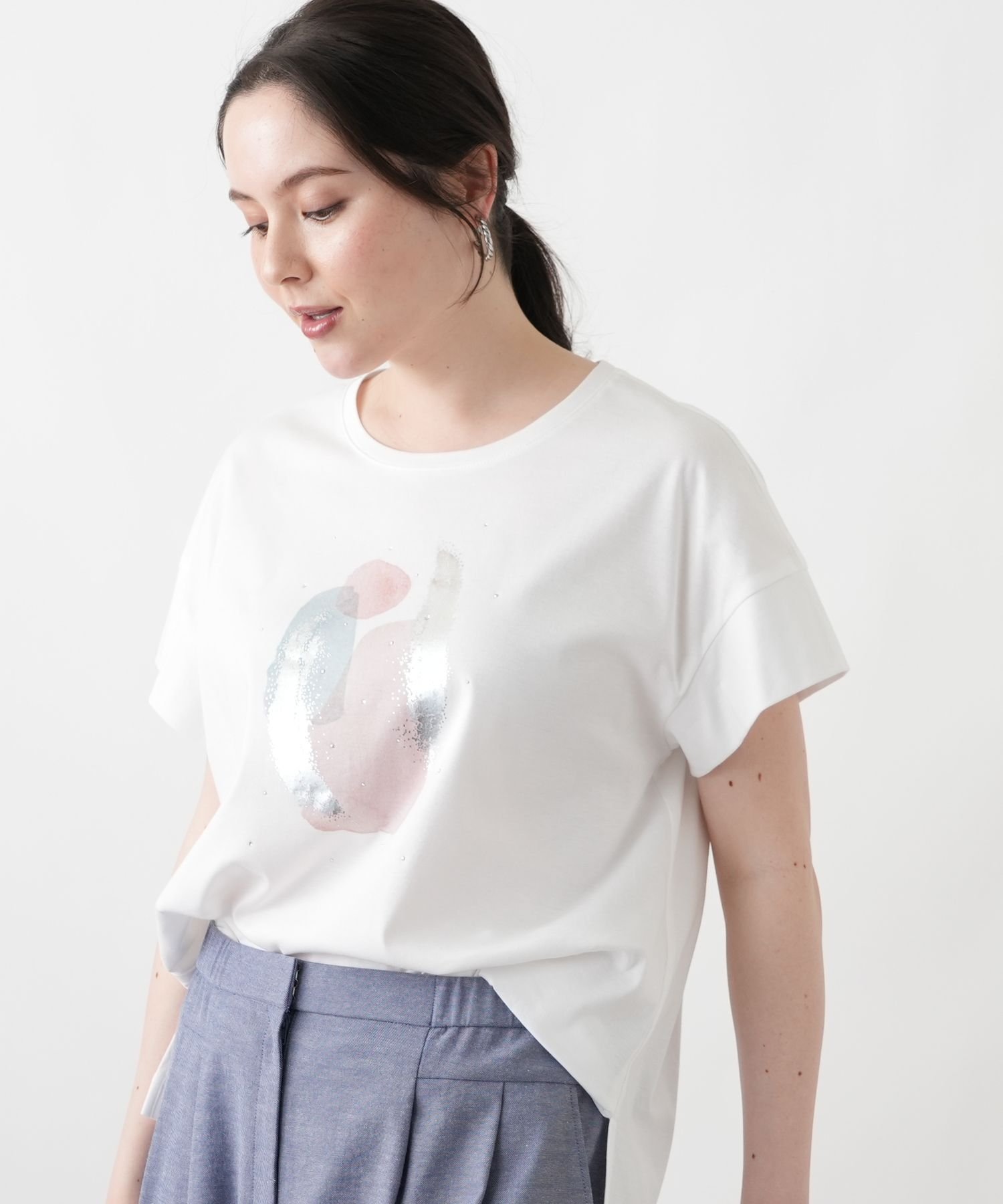 Leilian PLUS HOUSE 【店頭人気】【接触冷感】Tシャツ【Leilian WHITE LABEL】 レリアン プラスハウス トップス カットソー・Tシャツ グリーン ピンク ホワイト