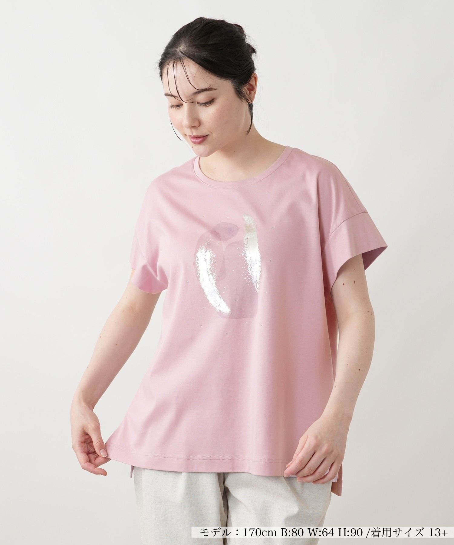 Leilian PLUS HOUSE 【店頭人気】【接触冷感】Tシャツ【Leilian WHITE LABEL】 レリアン プラスハウス トップス カットソー・Tシャツ グリーン ピンク ホワイト