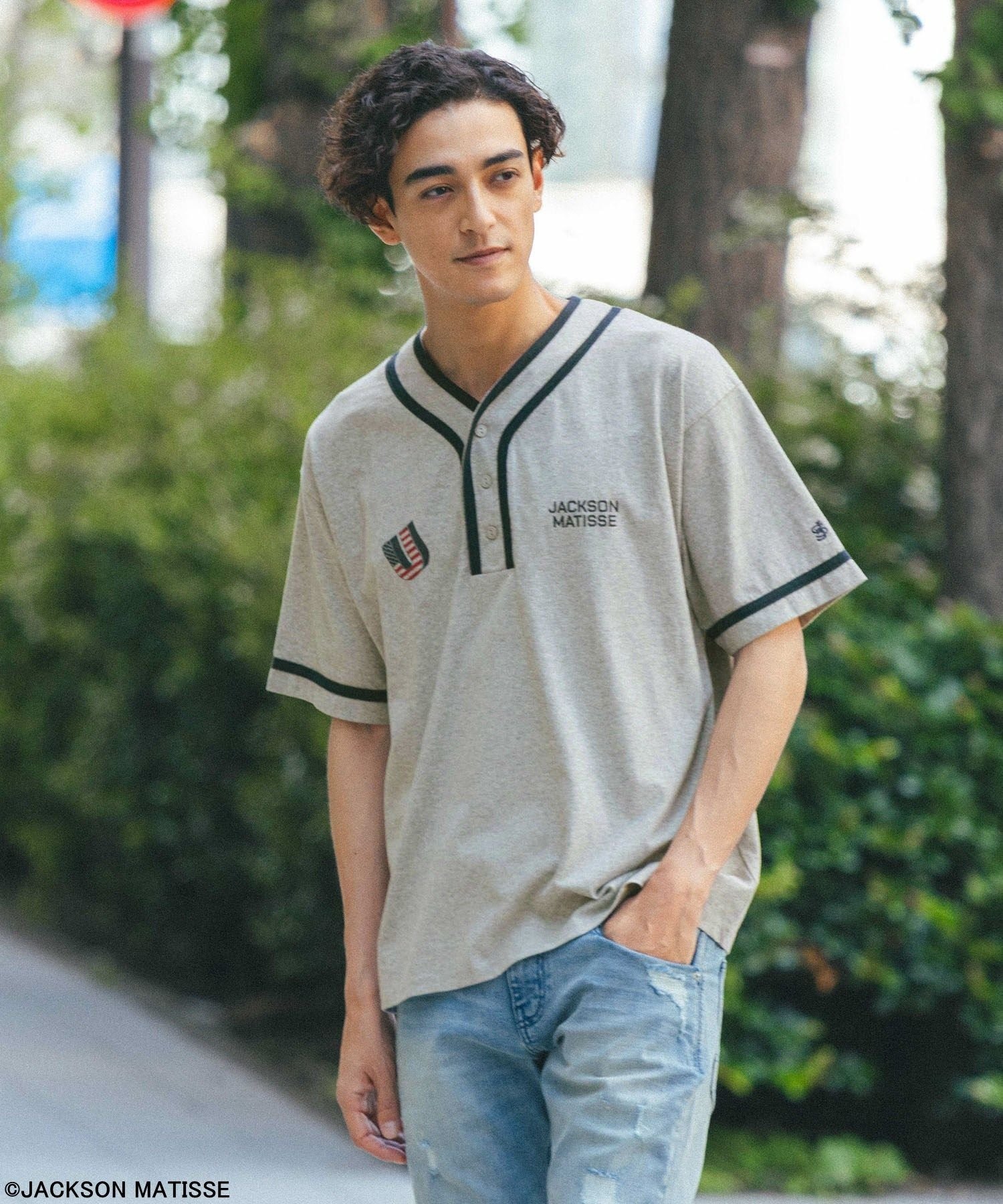 【JACKSON MATISSE/BAYFLOW】ユニフォームTシャツ ベイフロー トップス カットソー・Tシャツ ホワイト グレー