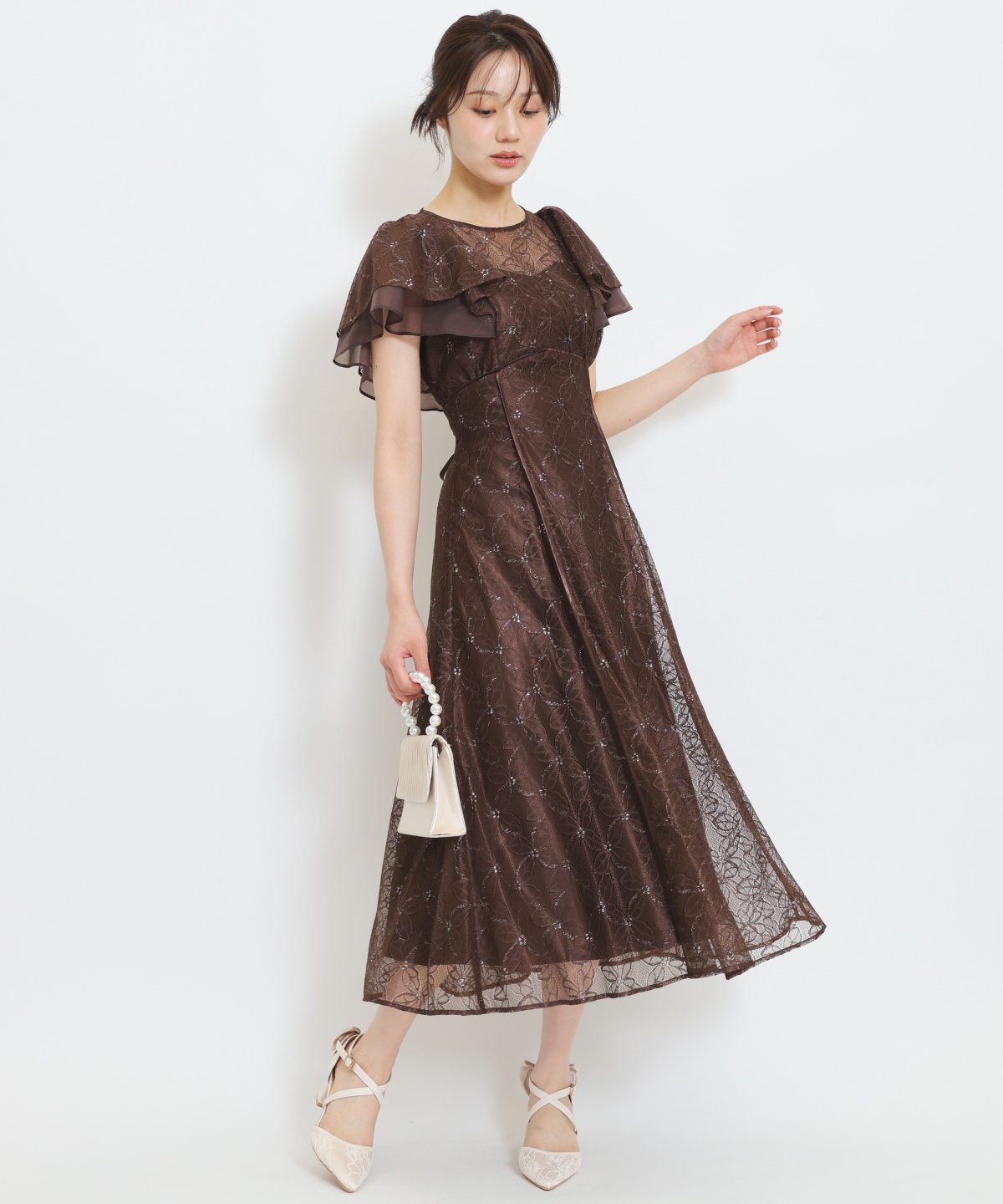 WILLSELECTION ラッフルスリーブレースドレス ウィルセレクション ワンピース・ドレス その他のワンピース・ドレス ブラック ブラウン【送料無料】