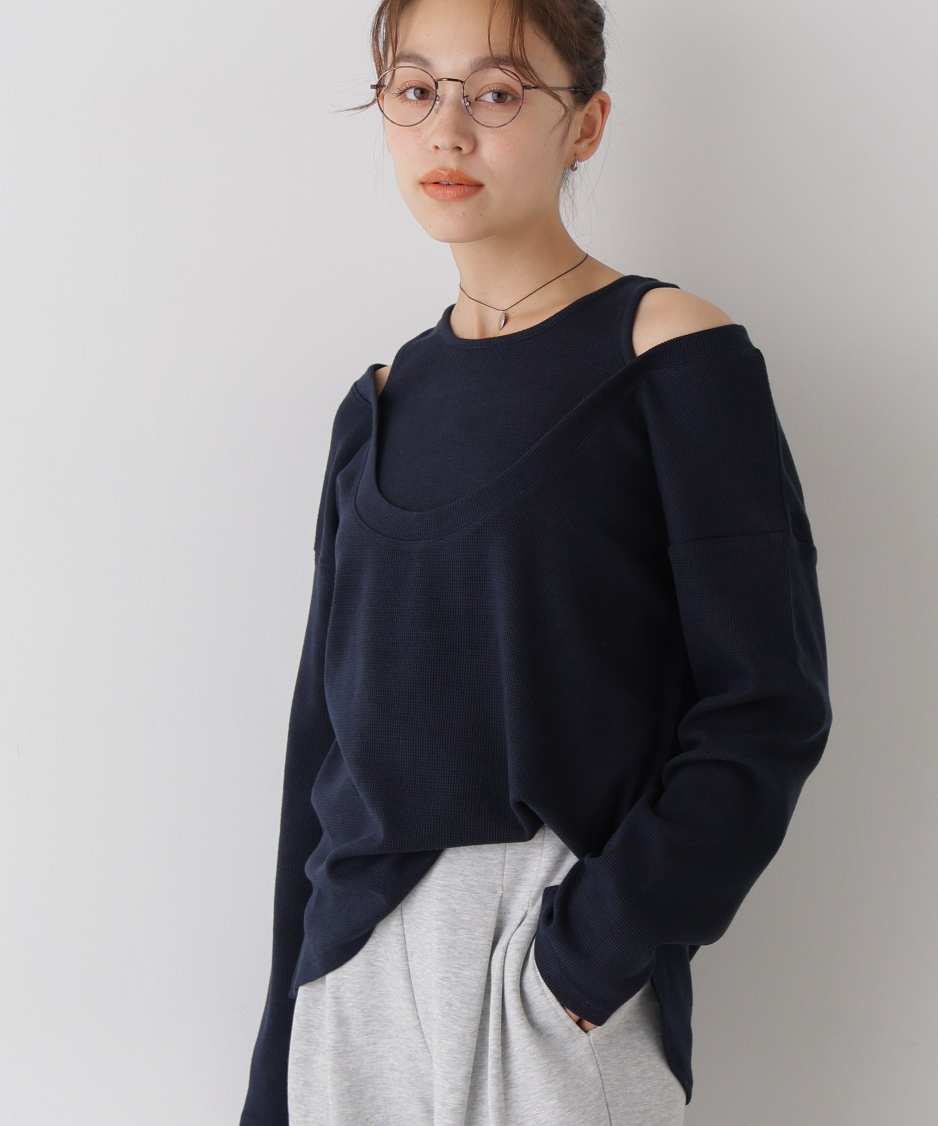 NANO universe フェイクレイヤードワッフルカットトップス ナノユニバース トップス カットソー・Tシャツ グレー ネイビー ベージュ【送料無料】 stylife-15815763 Rakuten Fashion サンプル画像3