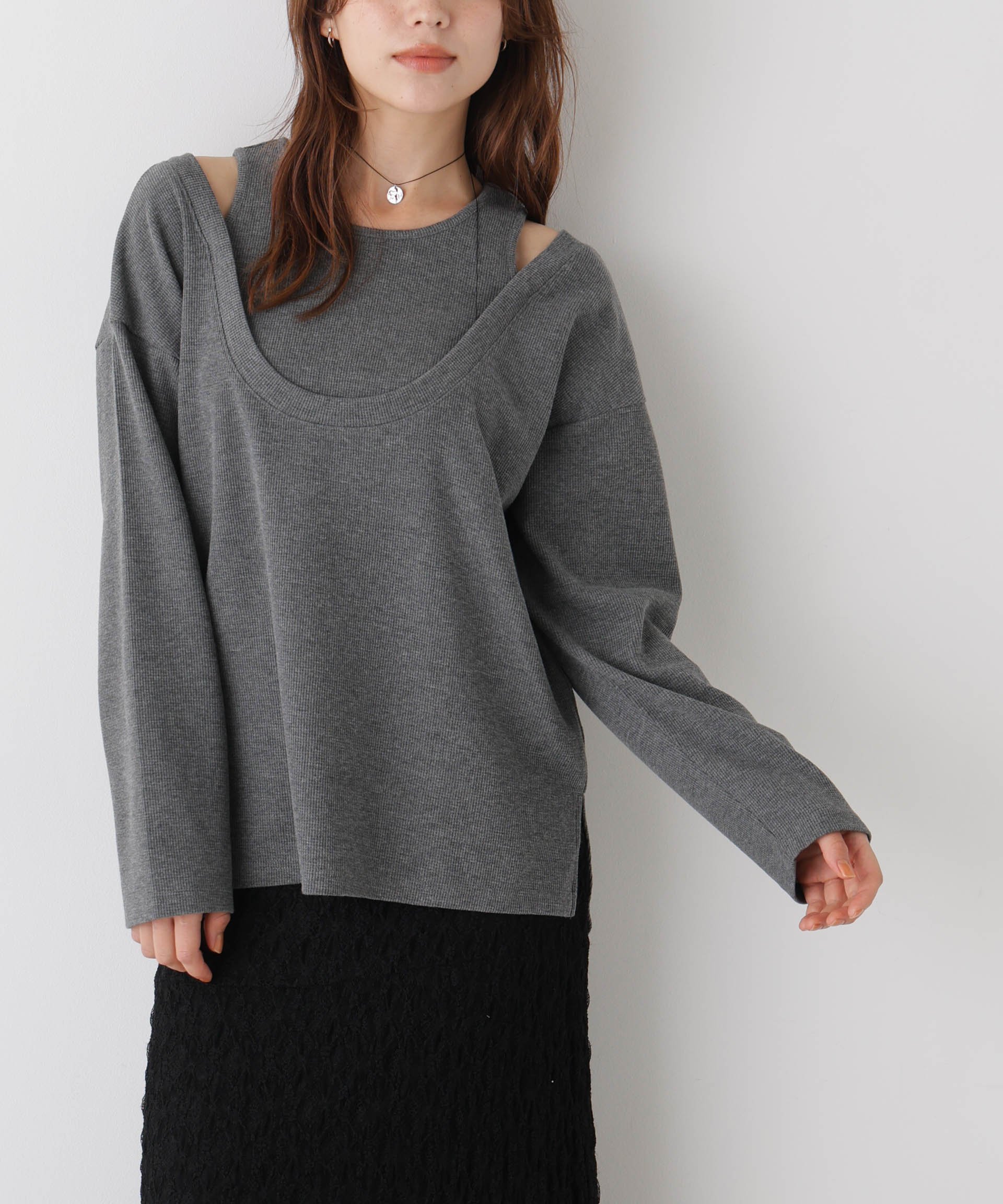 NANO universe フェイクレイヤードワッフルカットトップス ナノユニバース トップス カットソー・Tシャツ グレー ネイビー ベージュ【送料無料】 stylife-15815763 Rakuten Fashion パッケージ画像