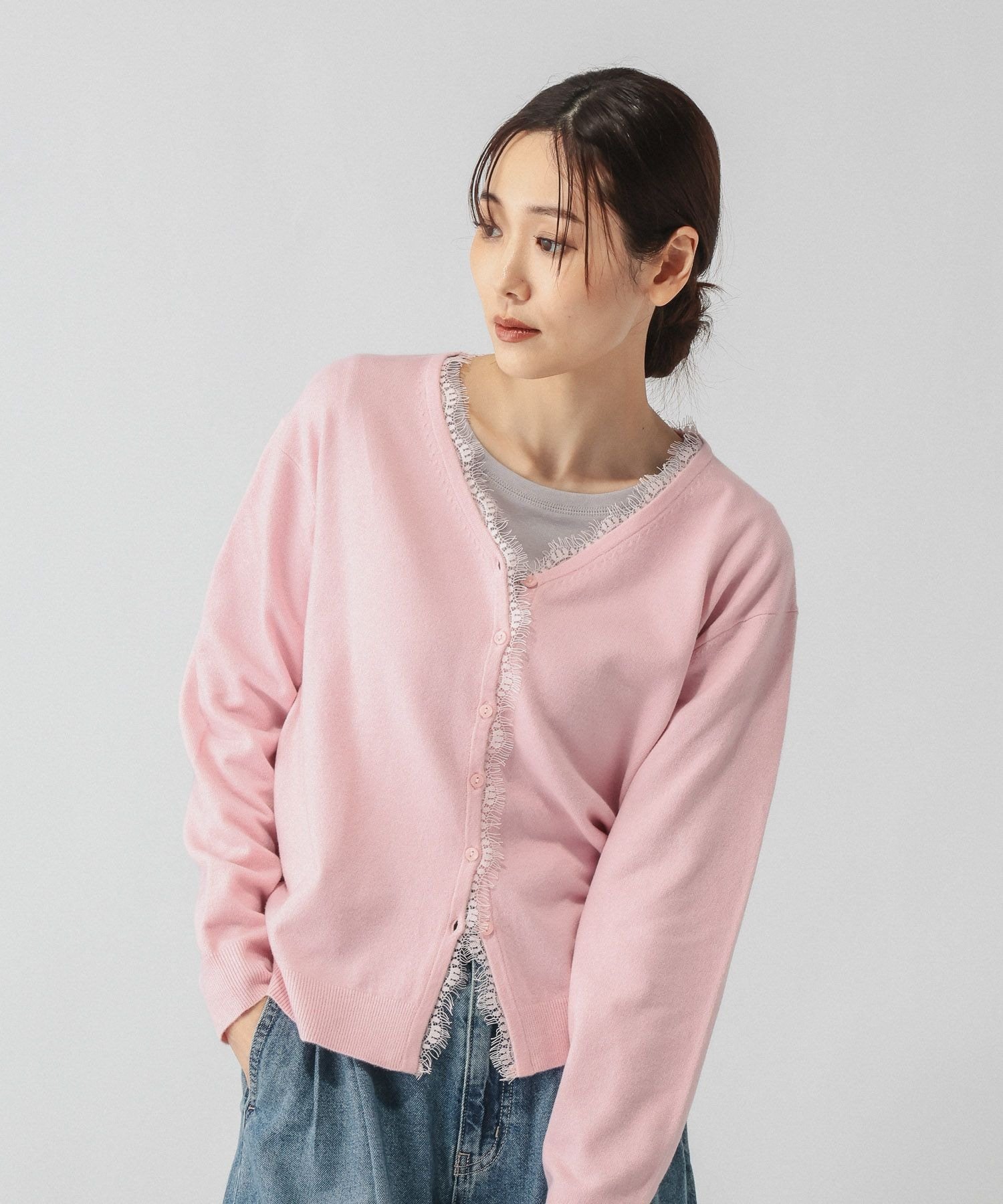 GLOBAL WORK カシミヤタッチレースVカーディガン/1048996 グローバルワーク トップス カーディガン ホワイト ネイビー ピンク【送料無料】 stylife-15903515 Rakuten Fashion サンプル画像3